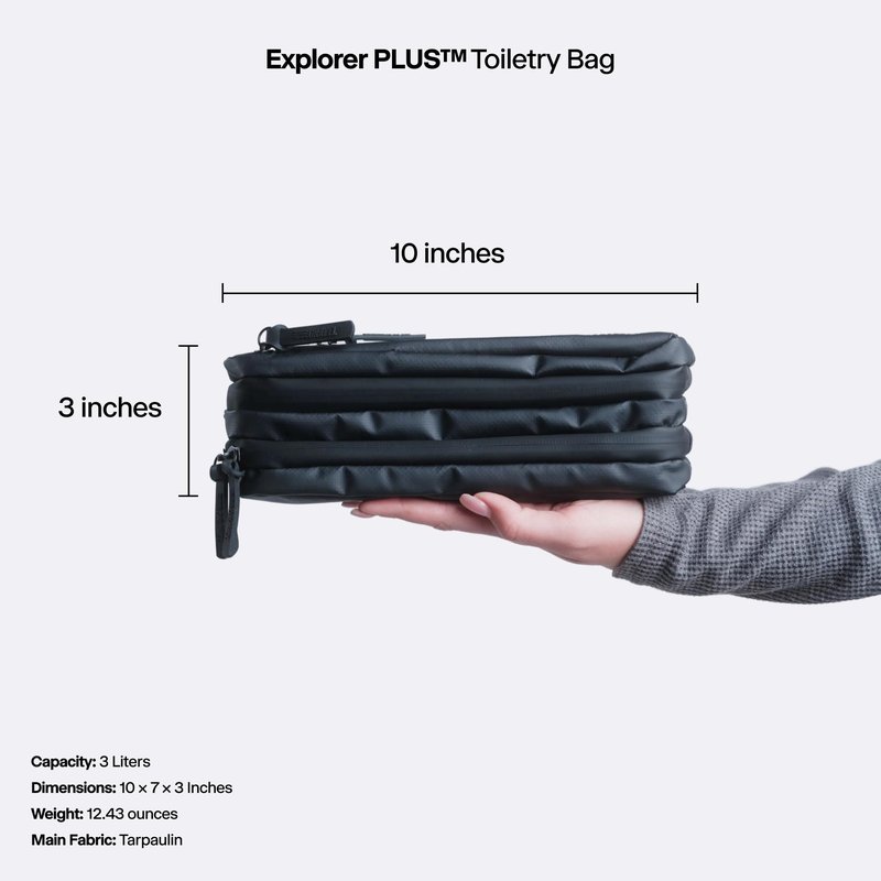 Gravel Hanging Toiletry Bag for Men and Women - Comes in 3 Sizes, Water-Resistant, Durable, Compact, Dopp Kit Travel Toiletry bag (Black, Plus)