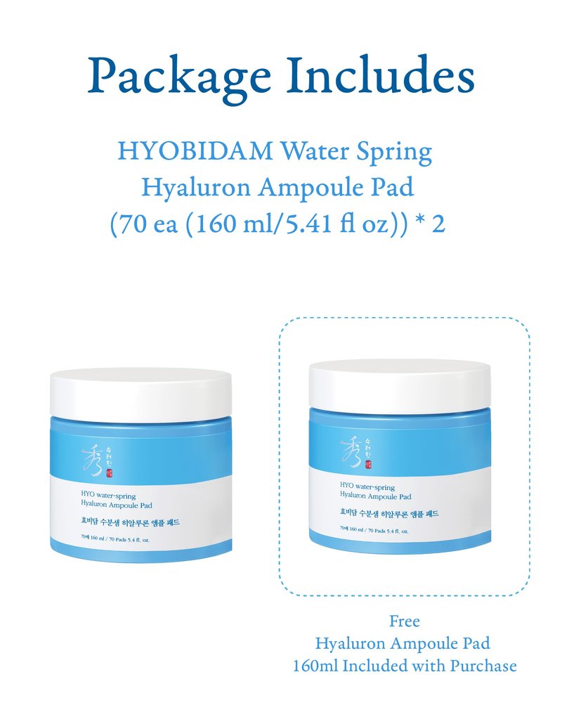 Sooryehan Hyobidam Water-Spring Hyaluronic Acid Pad (10.82fl oz, Pack of 2) - Gentle Daily Facial Toner Cotton Rounds for Soothing, Moisturizing, Exfoliating. Ginseng, Green Tea.