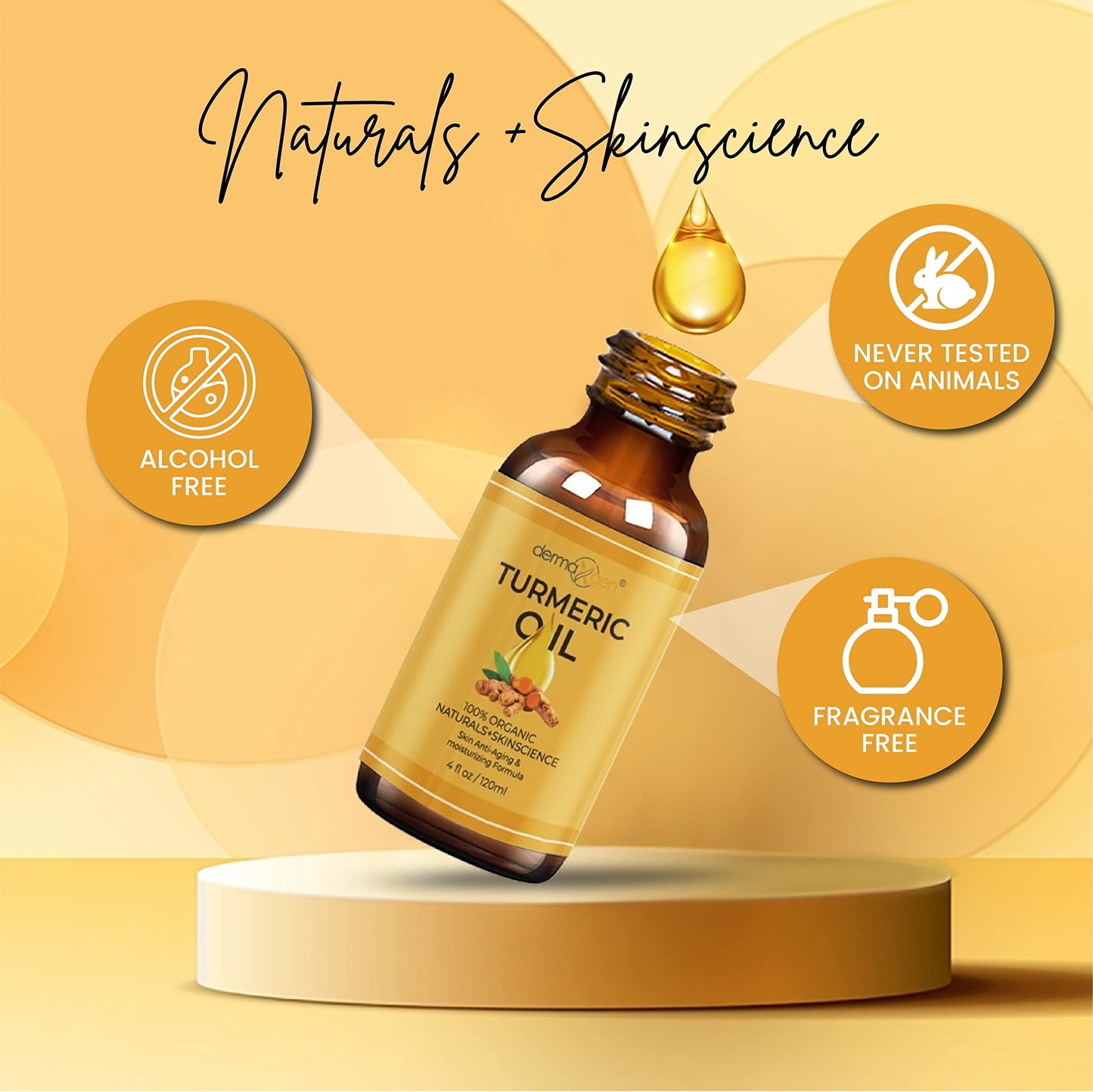 DERMAXGEN Organic Turmeric Oil for Skin Lightening - Turmeric Face Oil for Dark Spots, Anti-Aging & Hydrating Dry Skin - Glow Moisturizer for Face, Neck & Eyes (4 FL OZ / 60 ML)