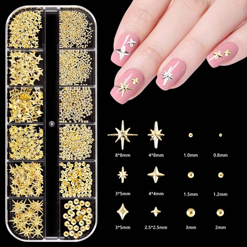 KACHIMOO Gold Nail Charms,Pink Nail Art Charms 4 Boxes Nail Gems Nail Pearls 3D Cross Butterfly Cherry Heart Star Bow Flower Dollar Nail Rhinestones,3D Nail Art Charms for Nails Design