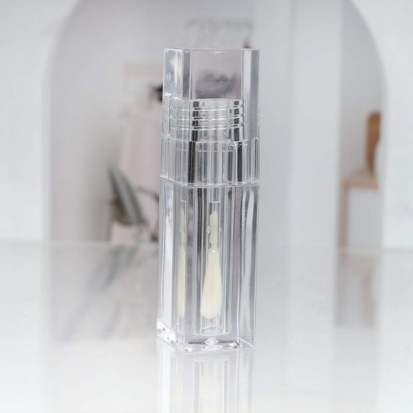 COSIDEA 24pcs PETG 5ml Empty square Transparent lipgloss tubes bulk wholesale with big wand lipgloss containers large doe foot tube for coconut oil bottle
