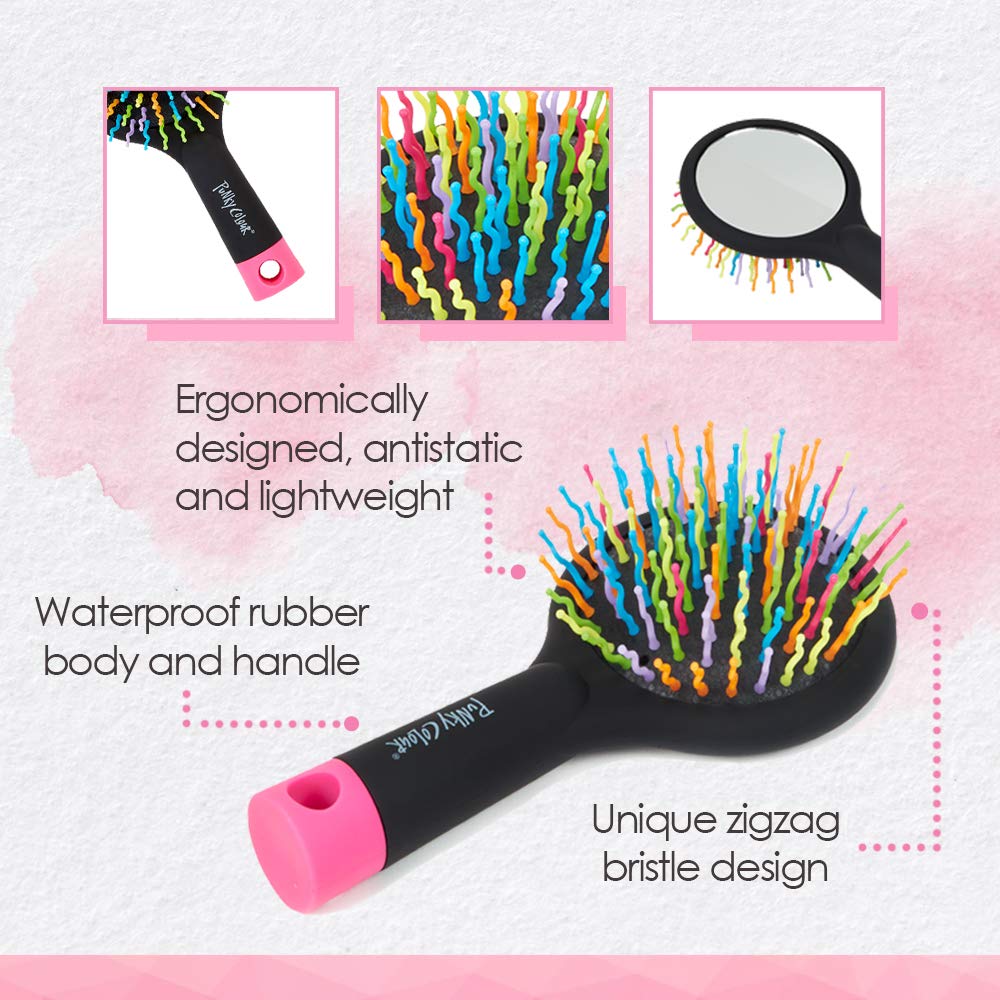 Punky Wet Brush Detangler Hair Brush with Mirror – Anti-Frizz Detangling Brushes for Wet & Dry Hair, Flexible Bristles, Toddler, Kids, Girls, Women