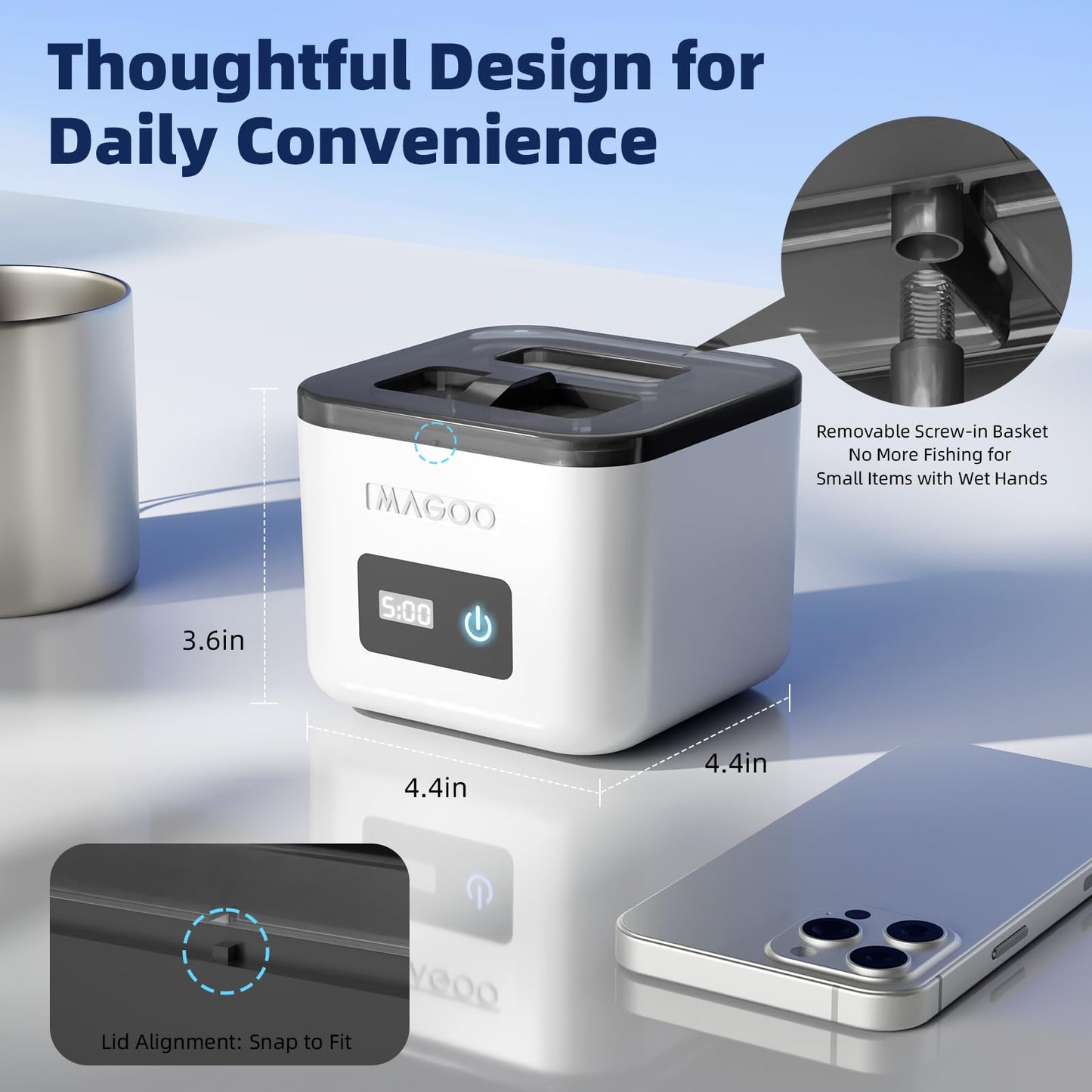 Ultrasonic Retainer Cleaner Machine, Denture Cleaner for Aligners Night Guards Braces Mouth Guards Toothbrush Heads，All-in-One Dental & Jewelry Cleaner, 45kHz 200ML, Dual Modes