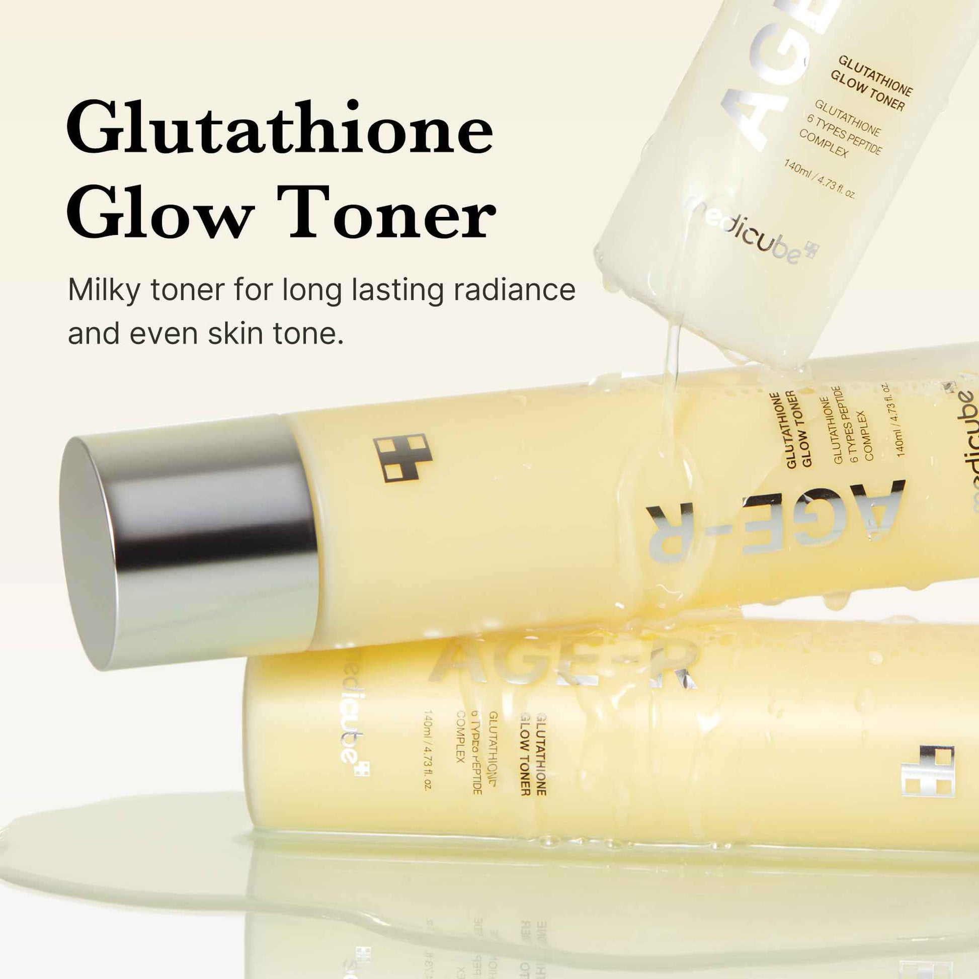 medicube Age-R Glutathione Glow Milky Toner, Low-Irritation Double Layer Toner for Glass Glow Skin with Peptide, Even Skin Tone, Radiance, Hydration, Korean Skincare