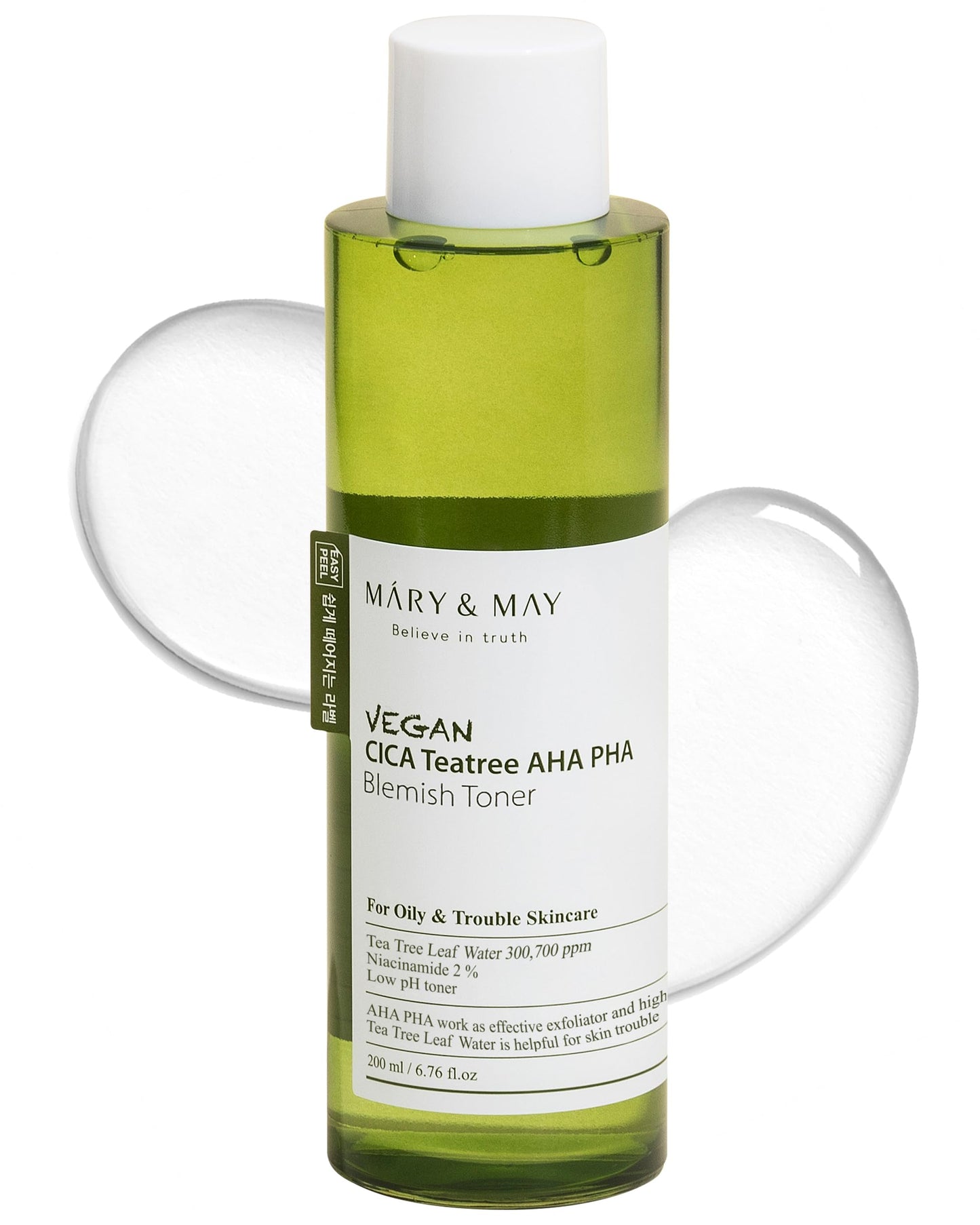 Mary&May Vegan CICA Tea Tree AHA PHA Blemish Toner - Oil Control and Skin Soothing Exfoliating Face Toner - Protects Skin Barrier, for Clear and Healthy Skin, 6.76 fl.oz.
