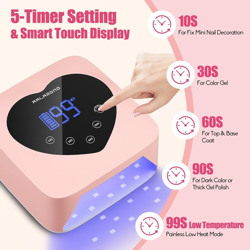 UV LED Nail Lamp - 72W Cordless Rechargeable Nail Dryer with 5 Timers & Auto Sensor | Professional Gel Curing Light (Pink)
