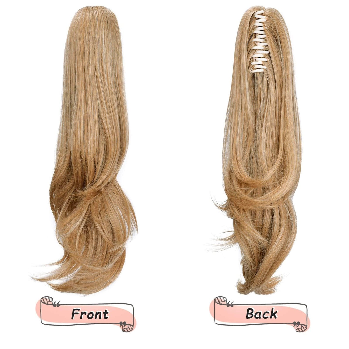 HEWEICSY Ponytail Extension,Hair Extension Ponytail 20" Long Claw Hair Extension Synthetic Wavy Straight Hairpieces Ponytail Clip in Ponytail Wig Daily Fluffy Pony Tail for Women(Blonde)