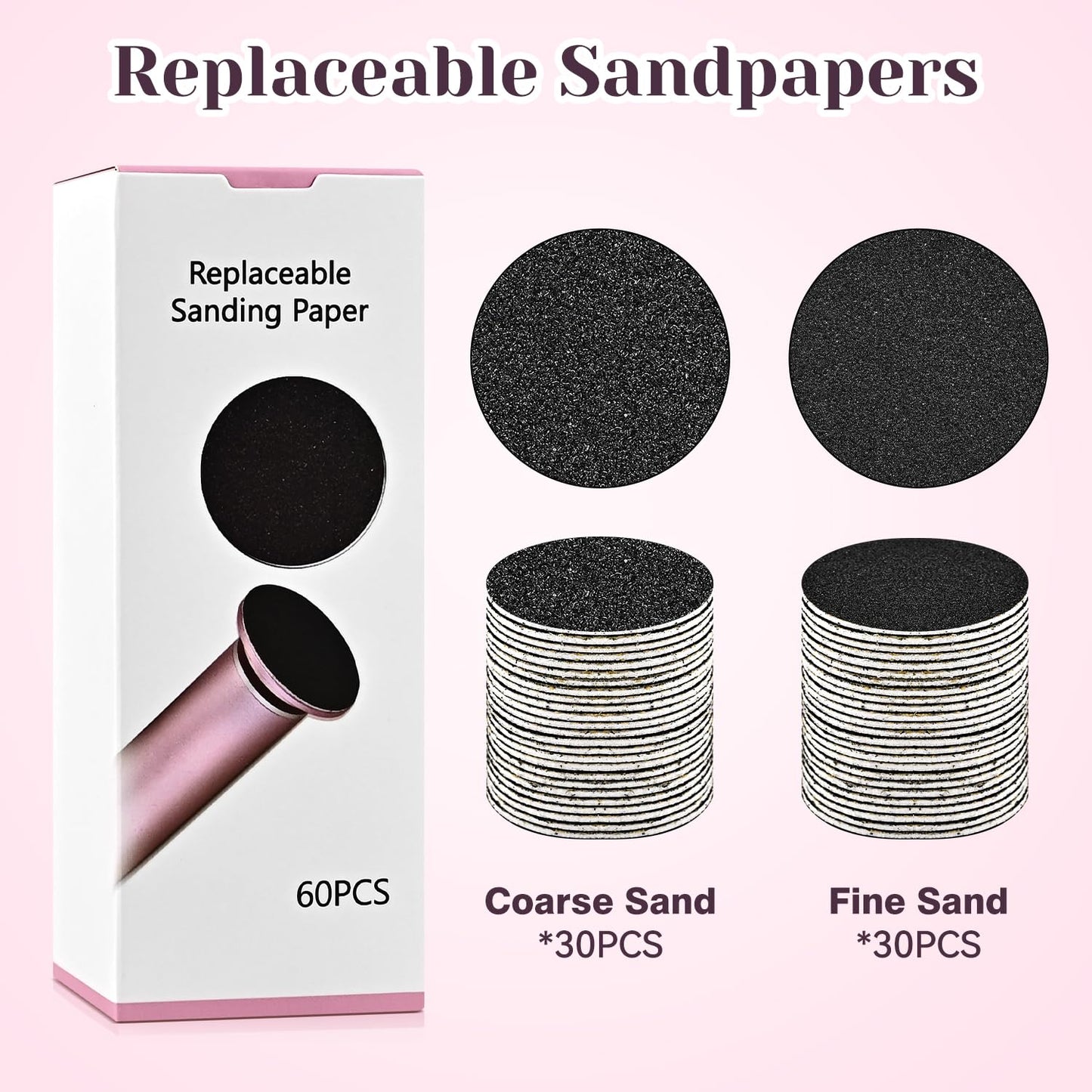 Electric Callus Remover for Feet, Adjustable Speed Foot Sander, Powerful Foot Grinder for Dead Skin, Pedicure Feet Care Tool with 60 PCS Sandpaper Disk, Electric Anti-Slip Foot File (Pink)