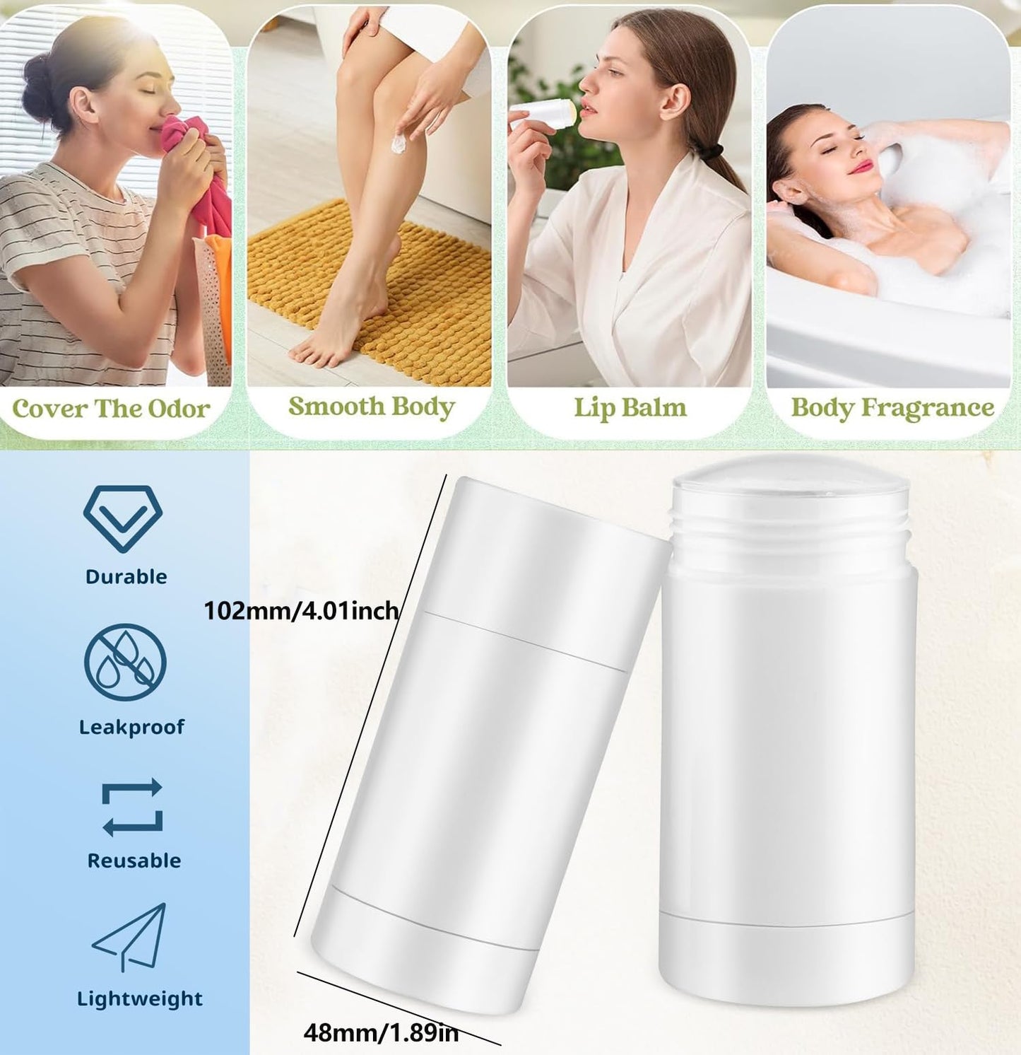 Minsily 10 Pack Empty Deodorant Container Twist up Filling Stick Plastic Deodorant Container Bottomfill Lip Balm Tube Refillable Deodorant Bottle for Homemade DIY Lipstick Crayon Chapstick(75ml,White)