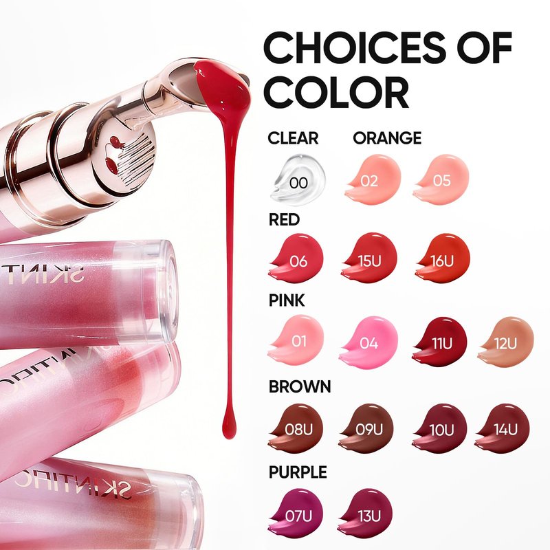 SKINTIFIC Peptide Brightening Lip Serum, Hydrating & Plumping Tinted Lip Gloss, Moisturizing Lip Balm with Polypeptides & Squalane for Glossy Sheer, Smooth Lips(02 Coral Rose)
