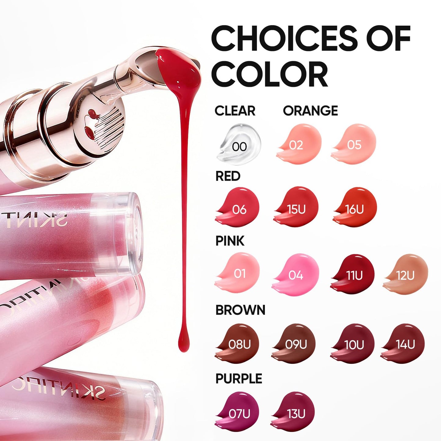 SKINTIFIC Peptide Brightening Lip Serum, Hydrating & Plumping Tinted Lip Gloss, Moisturizing Lip Balm with Polypeptides & Squalane for Glossy Sheer, Smooth Lips(06 Cherry Red)