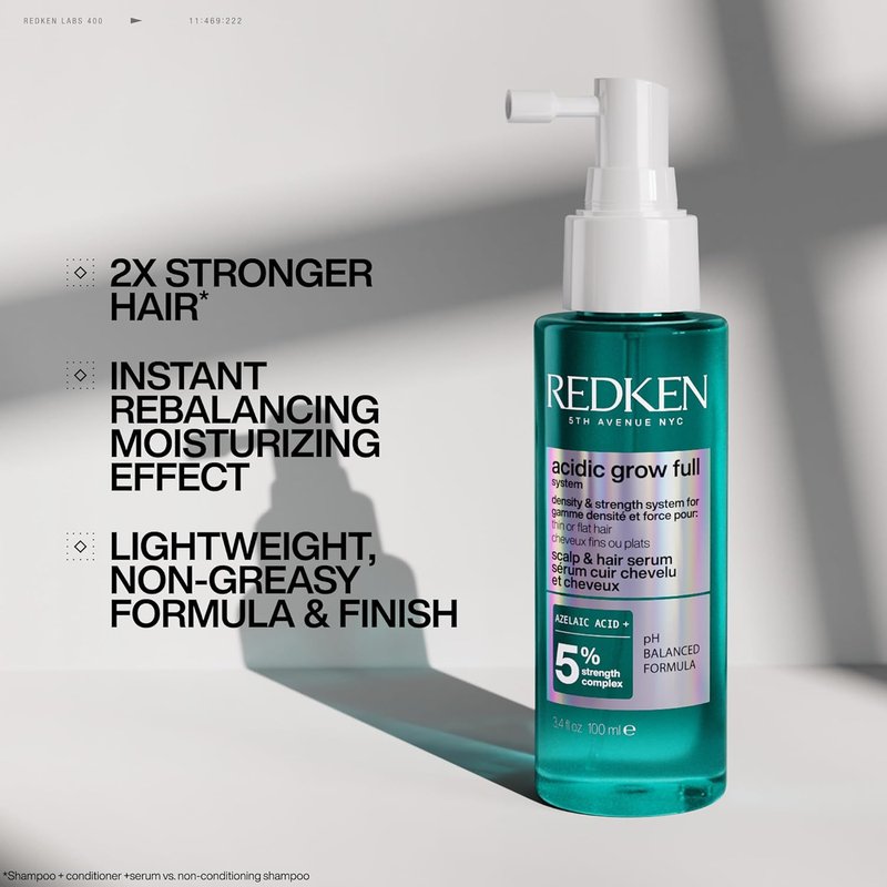 Redken Acidic Grow Full System Scalp & Hair Serum - Lightweight Leave-In Treatment for Thicker Hair | With Azelaic Acid