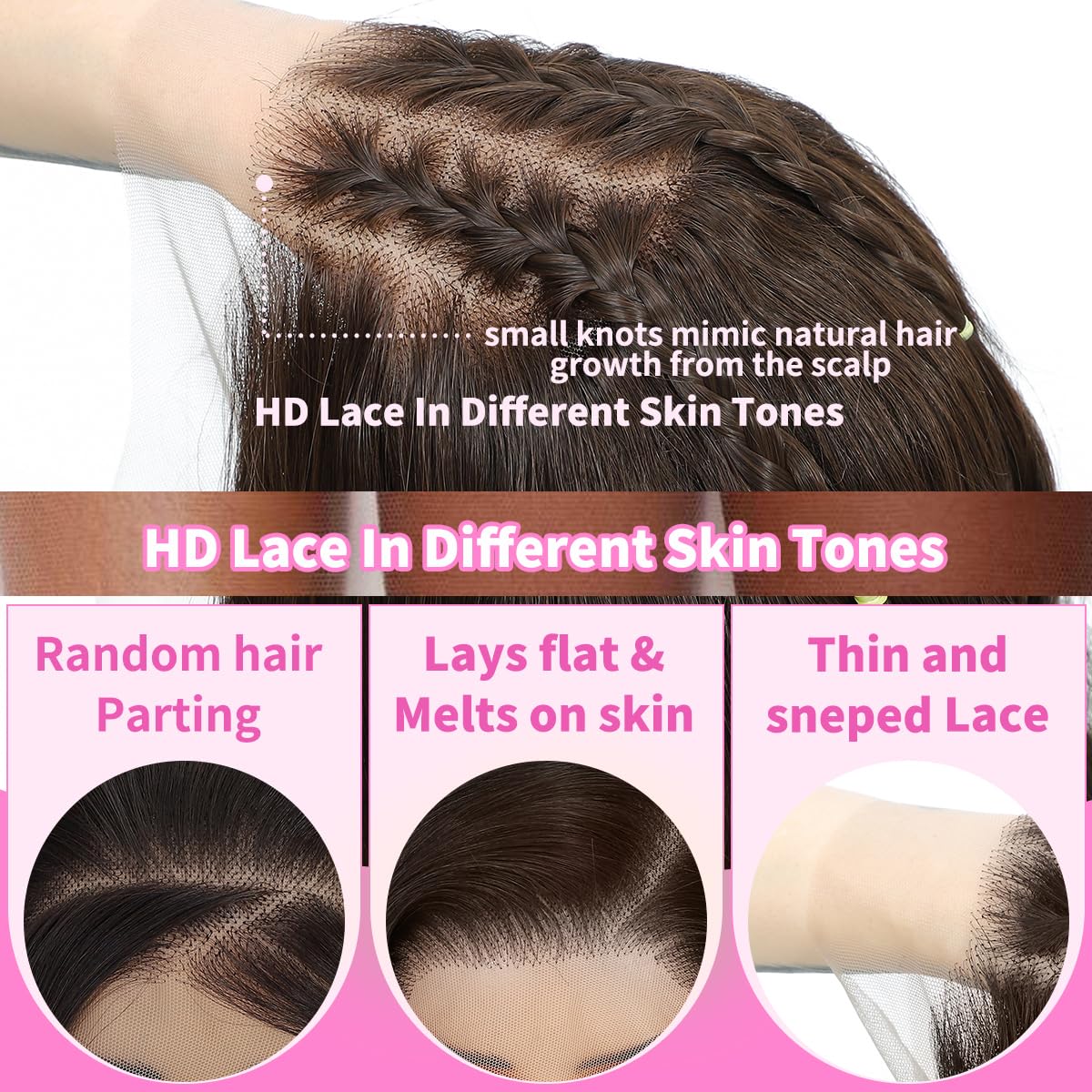 Synthetic 13x4 Lace Front Wigs Pre Plucked Chocolate Brown Straight Wigs For Women Ready to Wear Glueless Wig With Bangs Long Layered Straight Wigs 100% Futura Premium Fiber 26 Inch Beginner Friendly