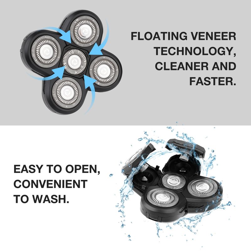 FREEDOM 3PCS Universal 5 Blades Shaver Replacement Heads Compatible with Freebird SHPAVVER Wyklaus Freedom shaver, for Most Major Brands, with Easy grooming Clean Brush Blade Cover