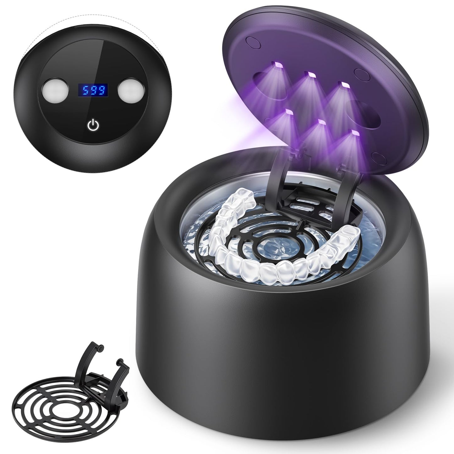 Ultrasonic Retainer Cleaner Machine - 45±3kHz Frequency,with Digital Timer, Auto Lift Tray,UVC+UVA Lamp,IPX6 & SUS304 Tank,Dental Clean Pod for Denture,Aligner,Jewelry,Toothbrush