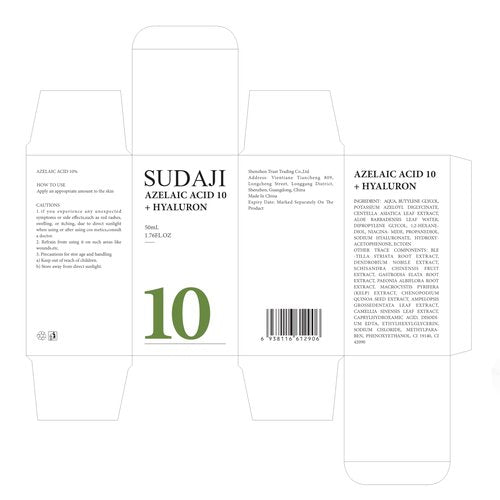 SUDAJI 1.76 fl oz Azelaic Acid 10 Hyaluron Redness Balancing Serum, Facial Serum for Uneven Skin, Hyaluronic Acid, Niacinamide