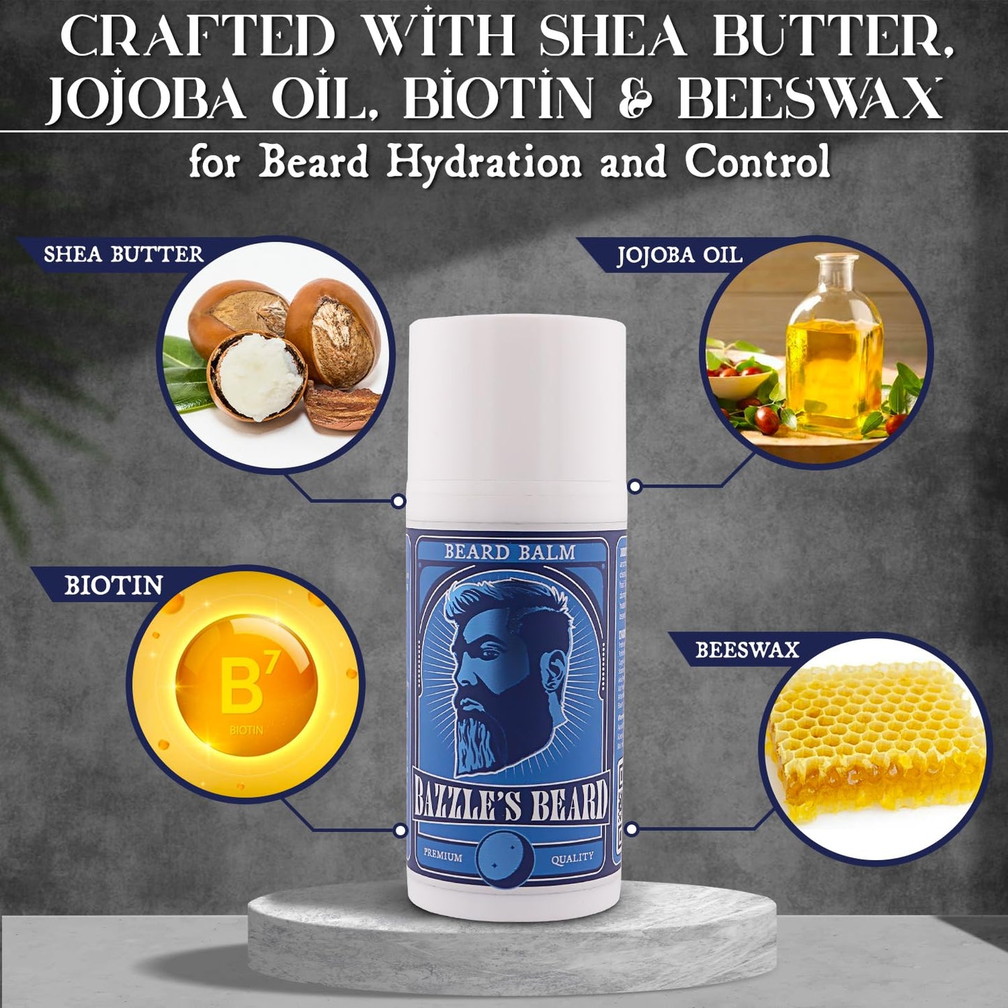 Bazzle's Beard Balm – Gentle Hold & Soft Texture Beard Growth Kit for Men Infused with Shea, Jojoba & Biotin for Healthy Hair Growth & Hydration, Ideal Mustache Care Product for Nourishing Facial Hair