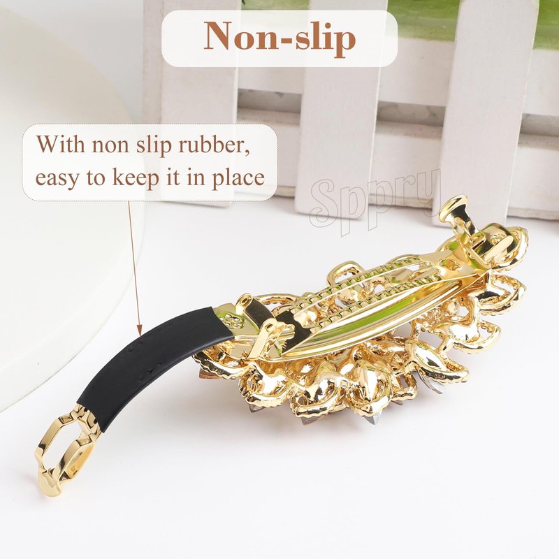 Sppry Luxury Gold-plated Rhinestone Hair Barrette for Women, Large Flower Jewelry Design (Navy)