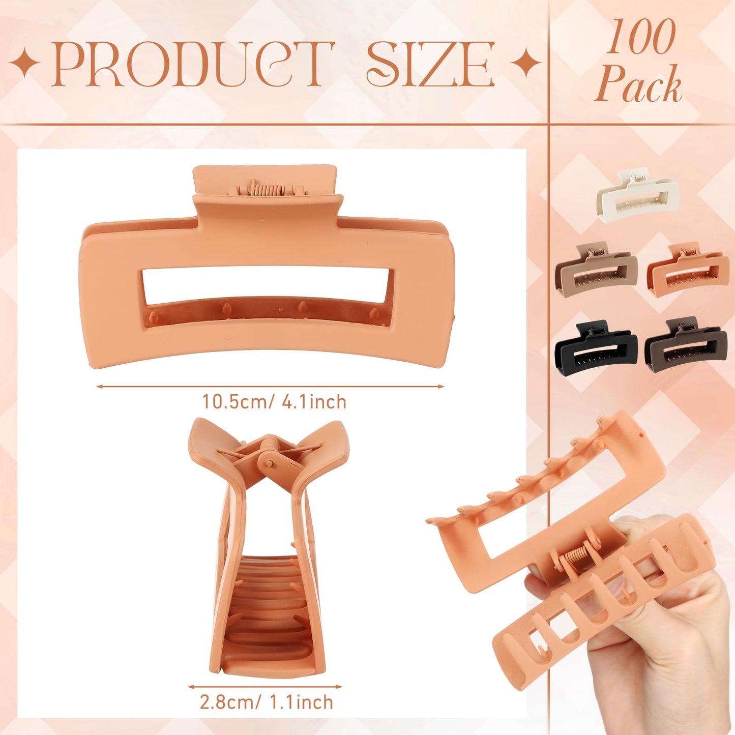 Hotop 50 Pcs Cute Hair Claw Clips Set Nonslip Square Clips Colorful Rectangle Hair Accessories for Women(4.1 Inch,Neutral Color)