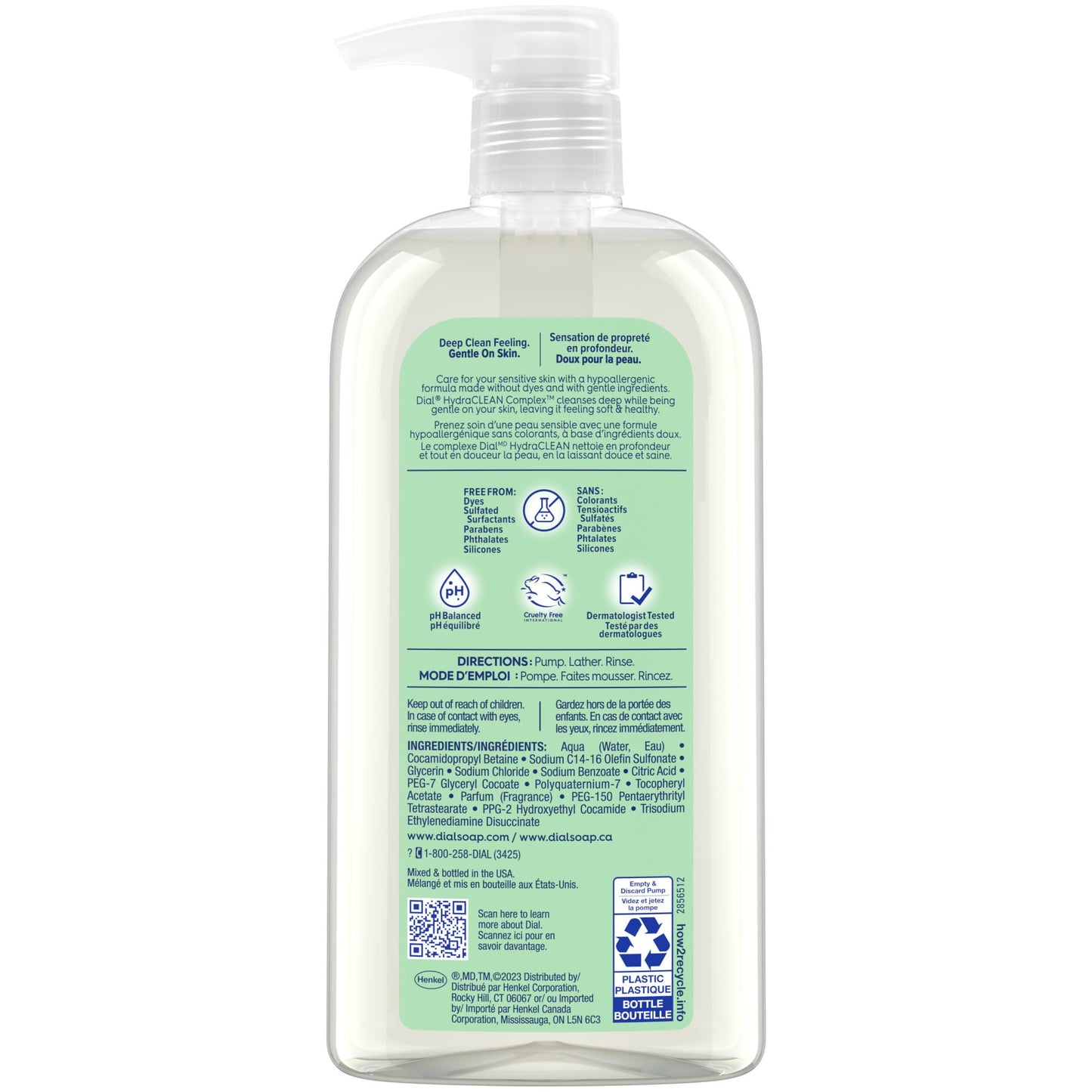 Dial Body Wash, Healthy & Sensitive Aloe, 23 Fl Oz (Pack of 3), Hydraclean Complex & Vitamin E, Gentle, Leaves Skin Feeling Nourished, Dermatologist-Tested, No Parabens & Silicones