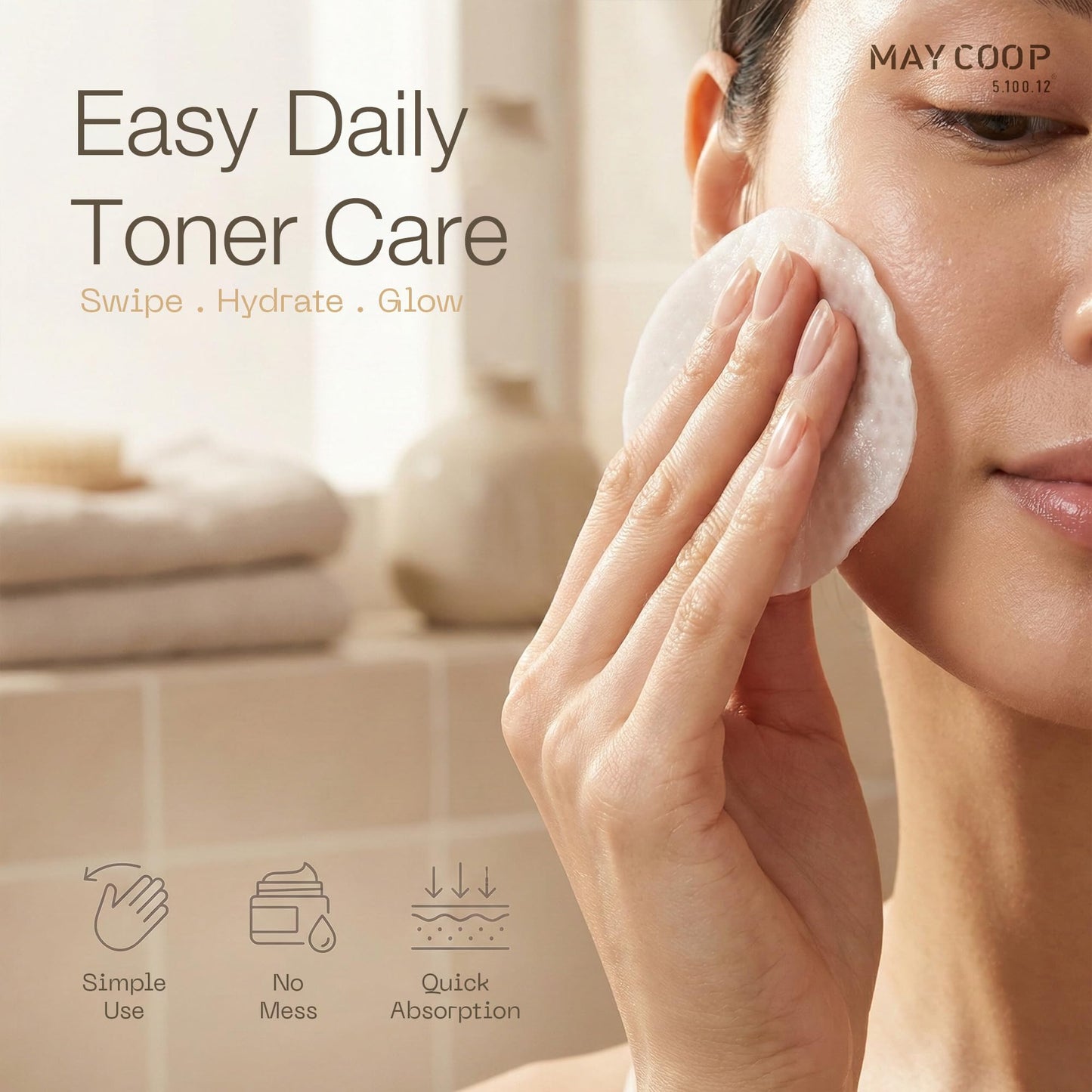 MAY COOP Raw Moisture Toner Pads | Korean Hydrating & Exfoliating Cotton Pads, 75% Maple Sap | Redness Comfort, Skin Balancing & Smooth Texture | 70 Count