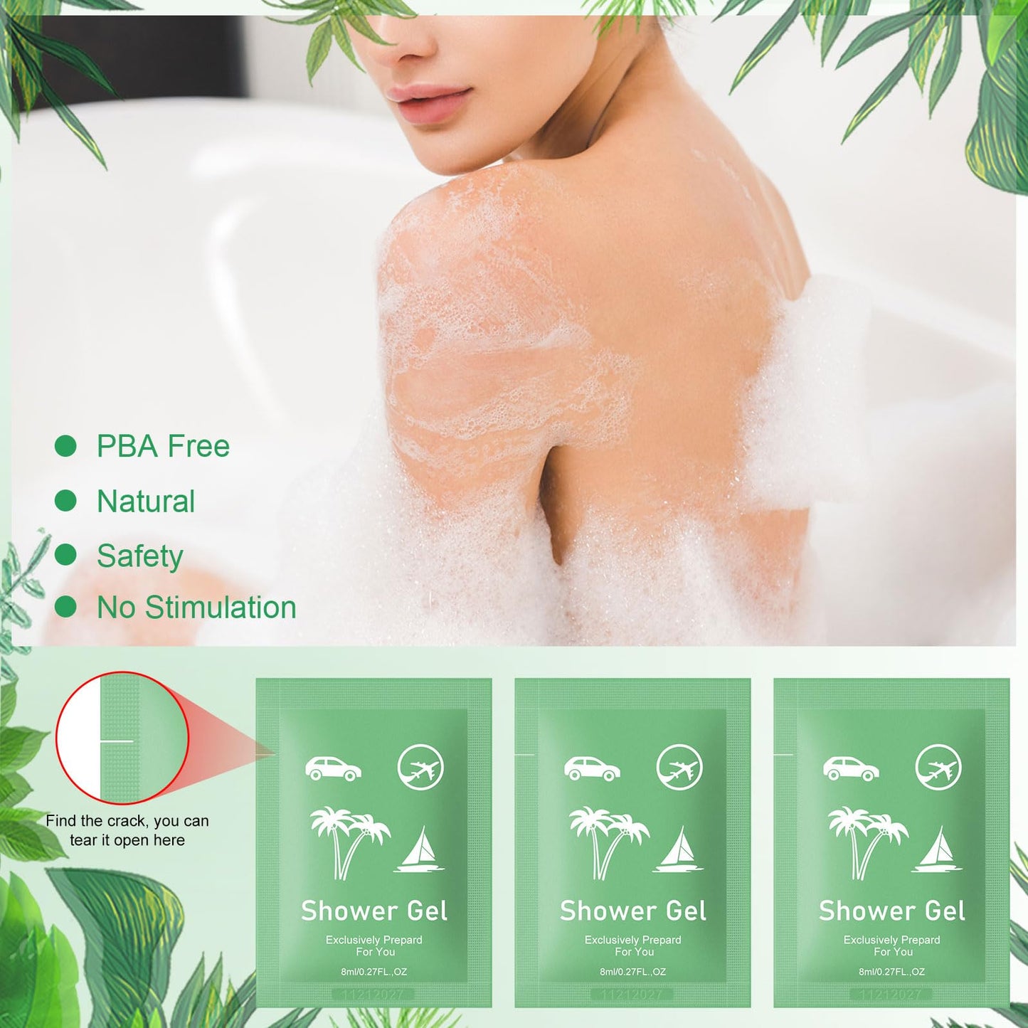 fafortune Travel Size Body Wash Bulk,Verbena Scent,0.28 fl oz (8ml) Small Size Mini body wash,Hotel Supplies Bulk for Guests Airbnbs Homes Resorts Offices and Gyms (pack of 200, verbena)