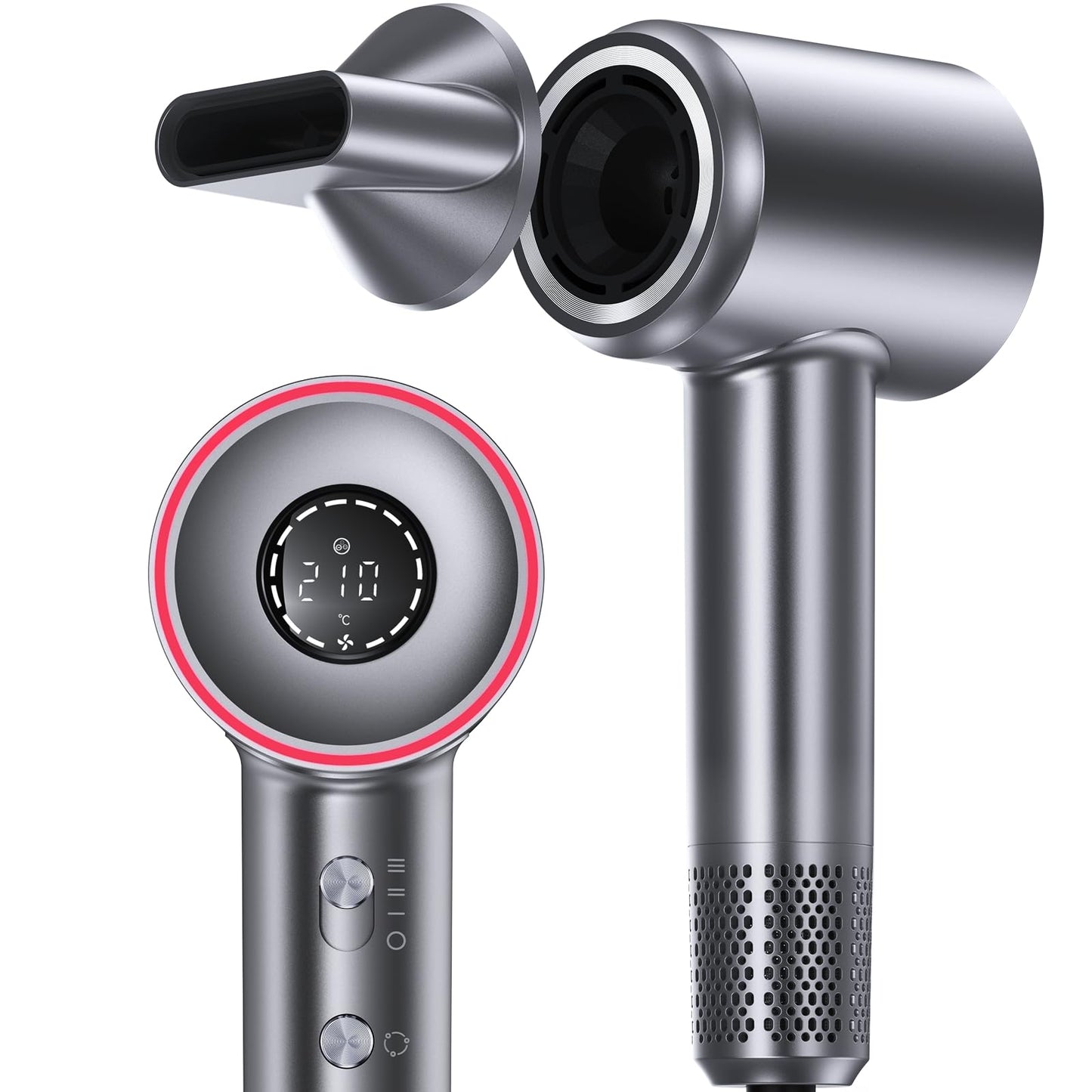 VivaEase Hair Dryer, 1400W Professional High Speed Hairdryer for Fast Drying, 500 Million Negative Ionic Hair Dryer, 3 Speeds and 5 Temps with HD Display, Low Noise Blow Dryer for Home Salon