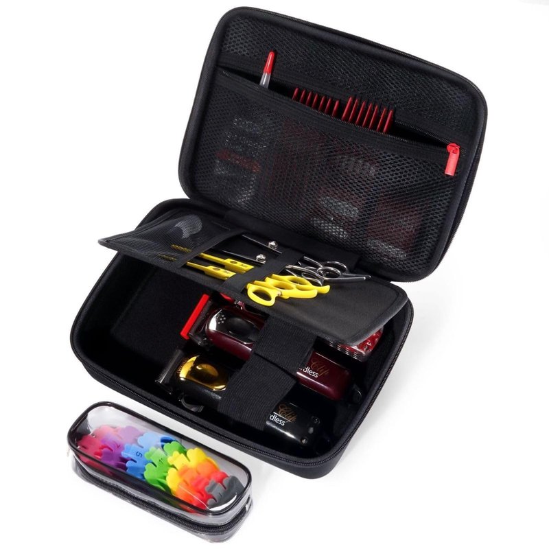 ProCase Hard Barber Accessories Case, Travel Bag for 3 Hair Clippers and Supplies, Trimmer Organizer Storage Box with Clear Pouch, Portable Holder for Men Razor Guard Grooming Kits -Black