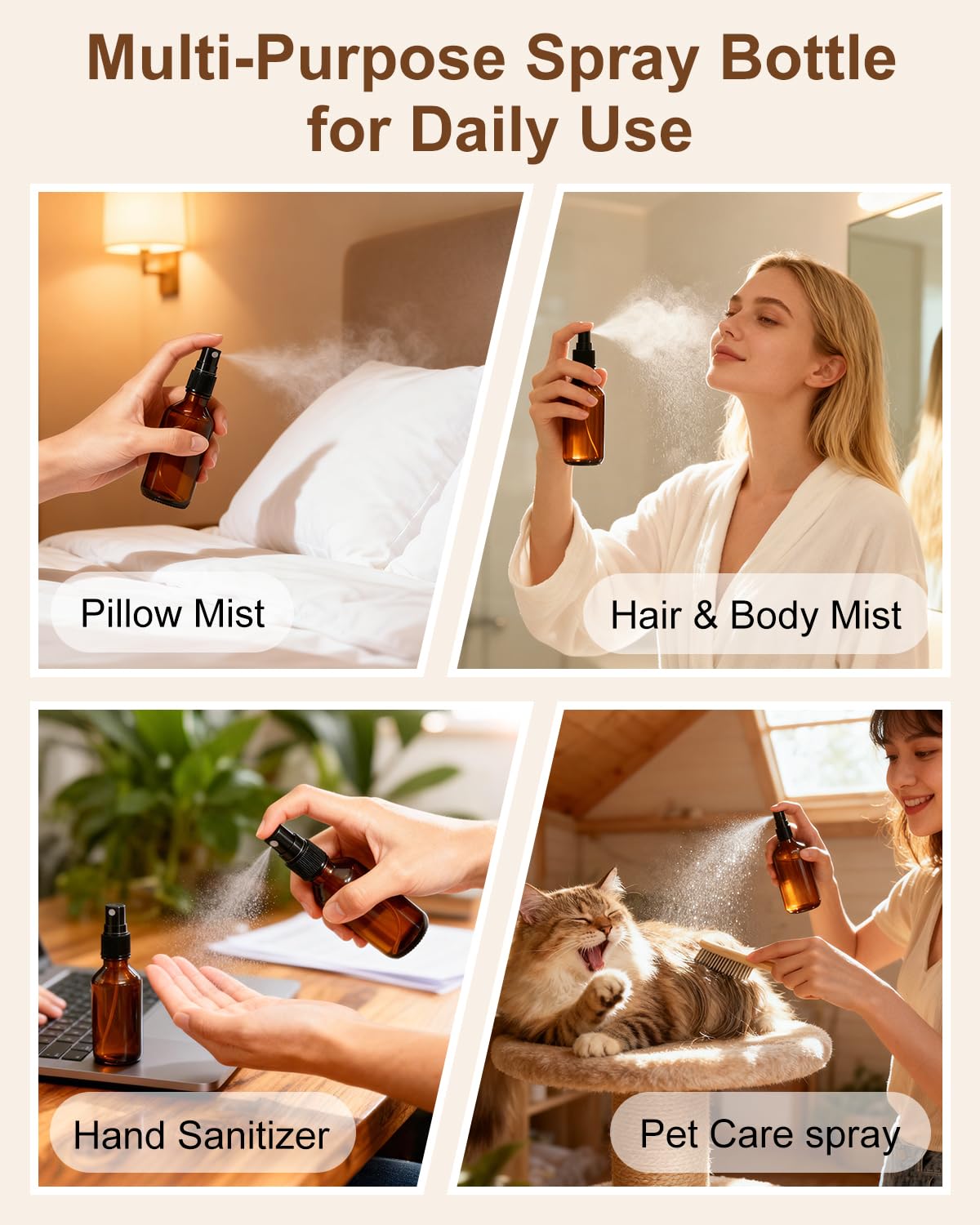 KEYWING 35 Pack Small Amber Glass Spray Bottles for Essential Oils, 4oz Empty Fine Mist Mini Spray Bottles, Refillable Containers for Hair, Travel, Plants, Cleaning, Skin Care