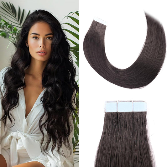 Blissource Tape-In Human Hair Extensions, Straight, 18 Inch, #4/27 Chocolate Brown to Caramel Blonde
