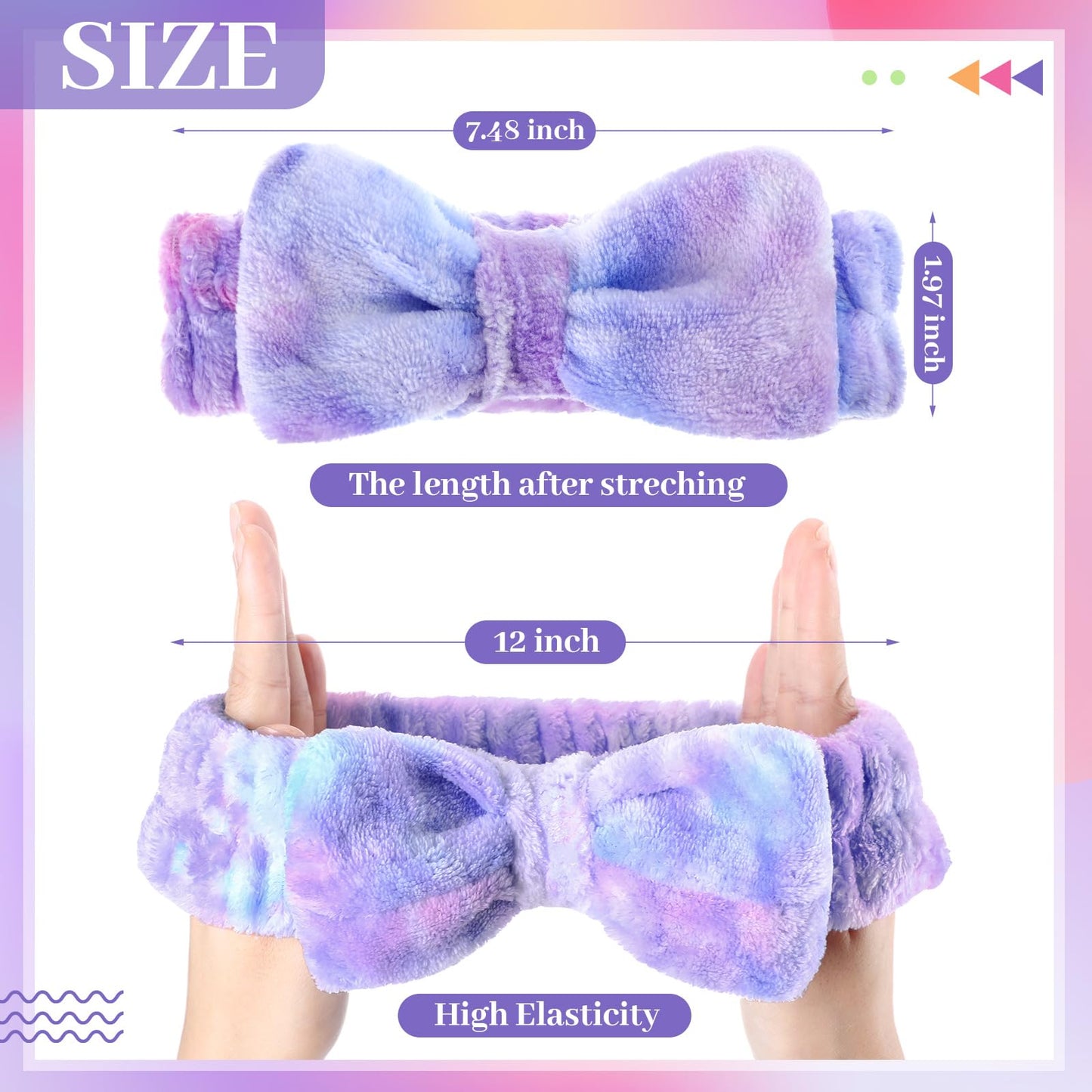 Riceshoot 24 Pieces Spa Headband Skincare Microfiber Tie Dye Headband Elastic Bow Tie Makeup for Washing Face Hair Wrap Accessories for Women Shower Gift