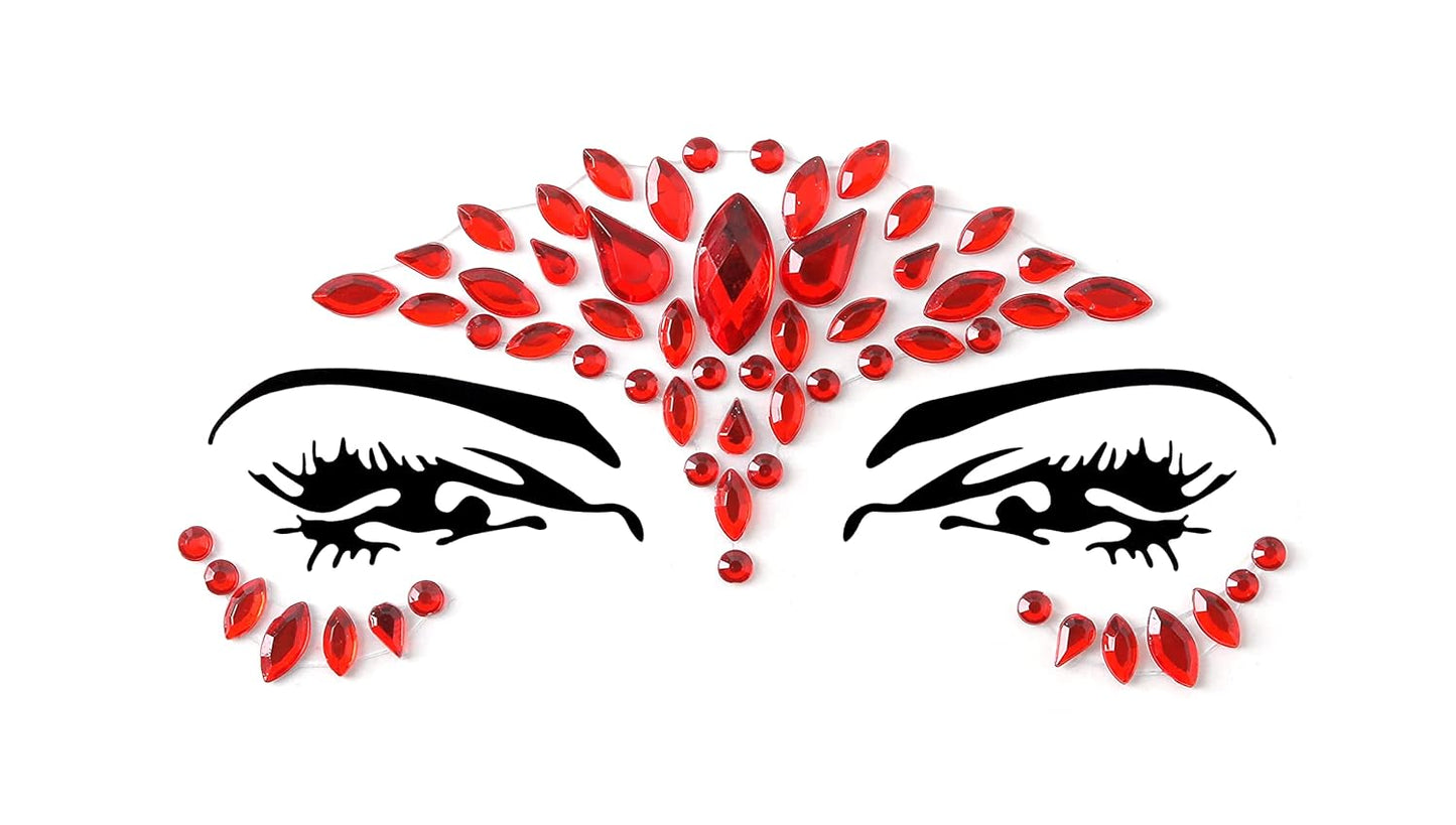 Face Gems - Adhesive Glitter Jewel Tattoo Stickers for Festival Rave | Red Body Makeup