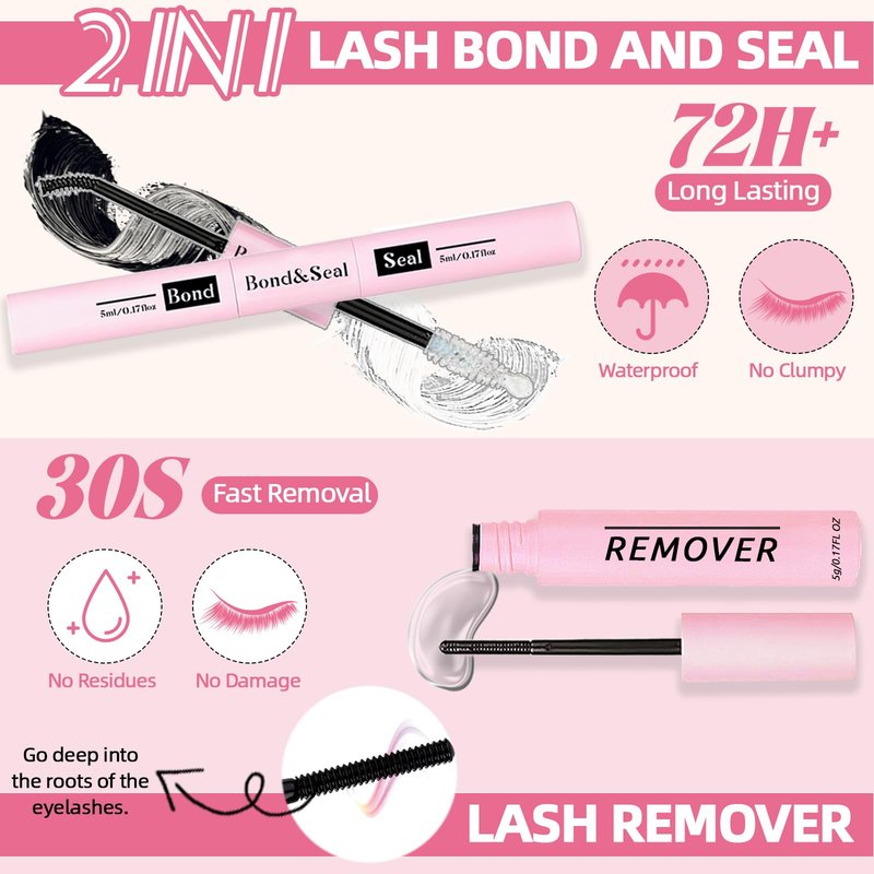 DIY Lash Extension Kit 340Pcs 9-18mm 30+40D Curl Lash with Lash Bond and Seal,Quick Glue Remover Lash Shampoo Cleansing Brush Headband Wristband Tweezers Eyelash Brush Mini Applicator