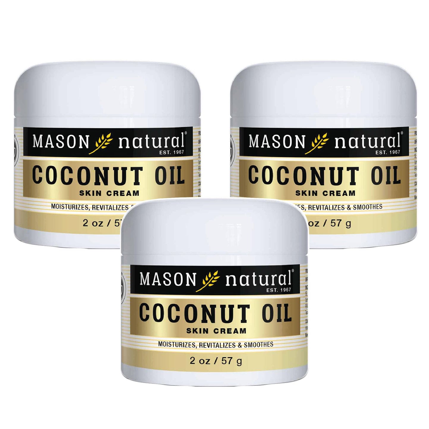MASON NATURAL Coconut Oil Beauty Cream, Hydrating Moisturizer With Collagen for Smooth & Firm Skin, 2 oz, Pack of 3
