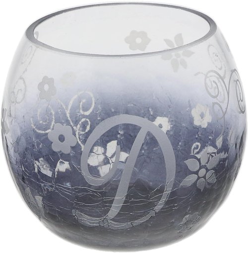 Pavilion - Black Tie - Crackled Glass Candle Holder, Monogrammed Letter D, 3-1/2-Inch