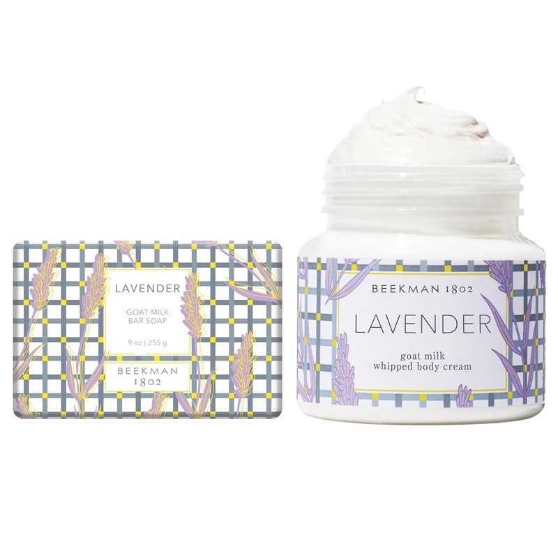 Beekman 1802 Lavender Goat Milk Soap & Whipped Body Cream Set | Sensitive Skin Care - 9 oz & 8 oz