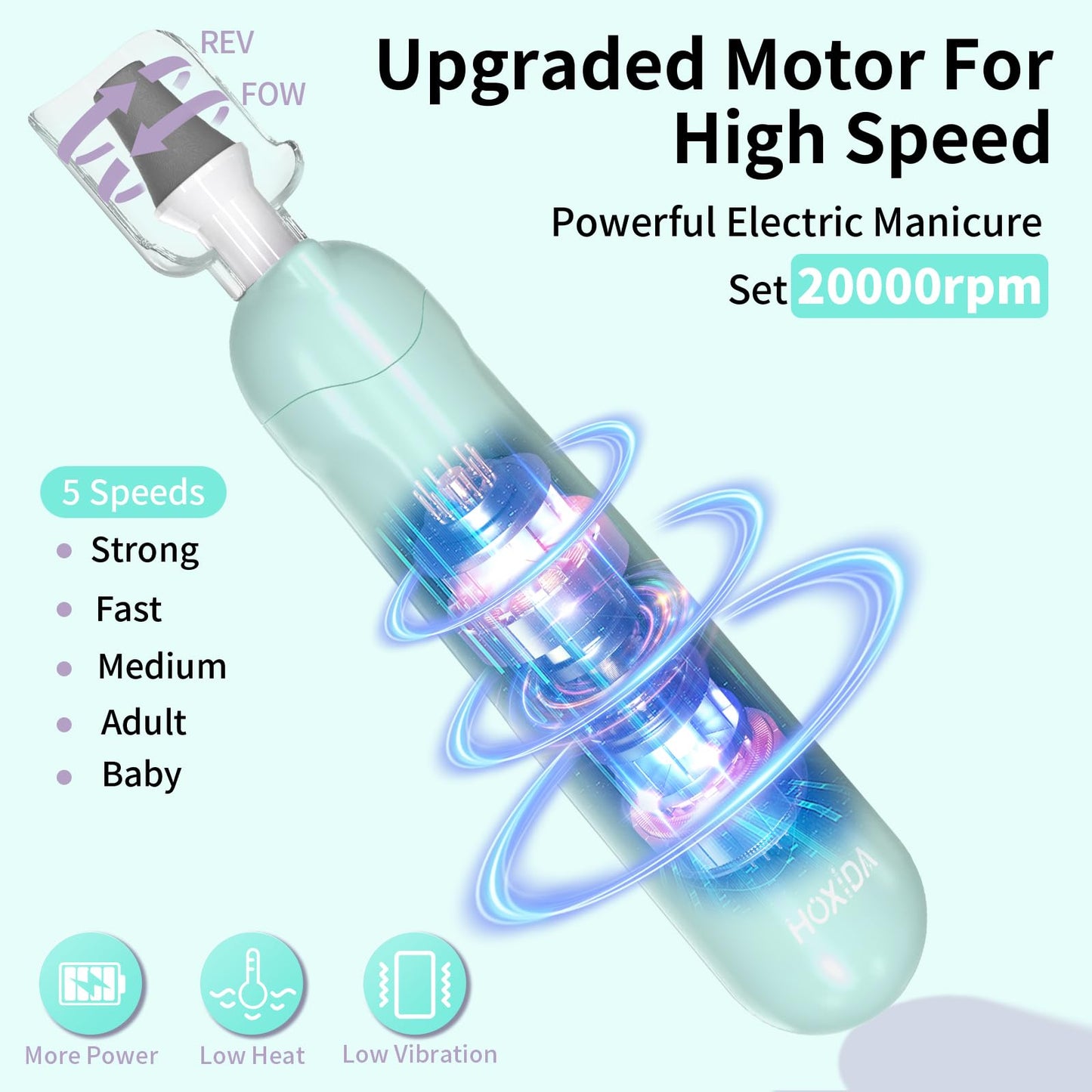 Manicure Pedicure Kit for Women, Professional Nail Grinder for Senior Thick Toenail, Cordless Electric Nail File, 5 Speeds Pedicure Tools for feet Callus Remover, Nail Drill for Women Hand Feet Care