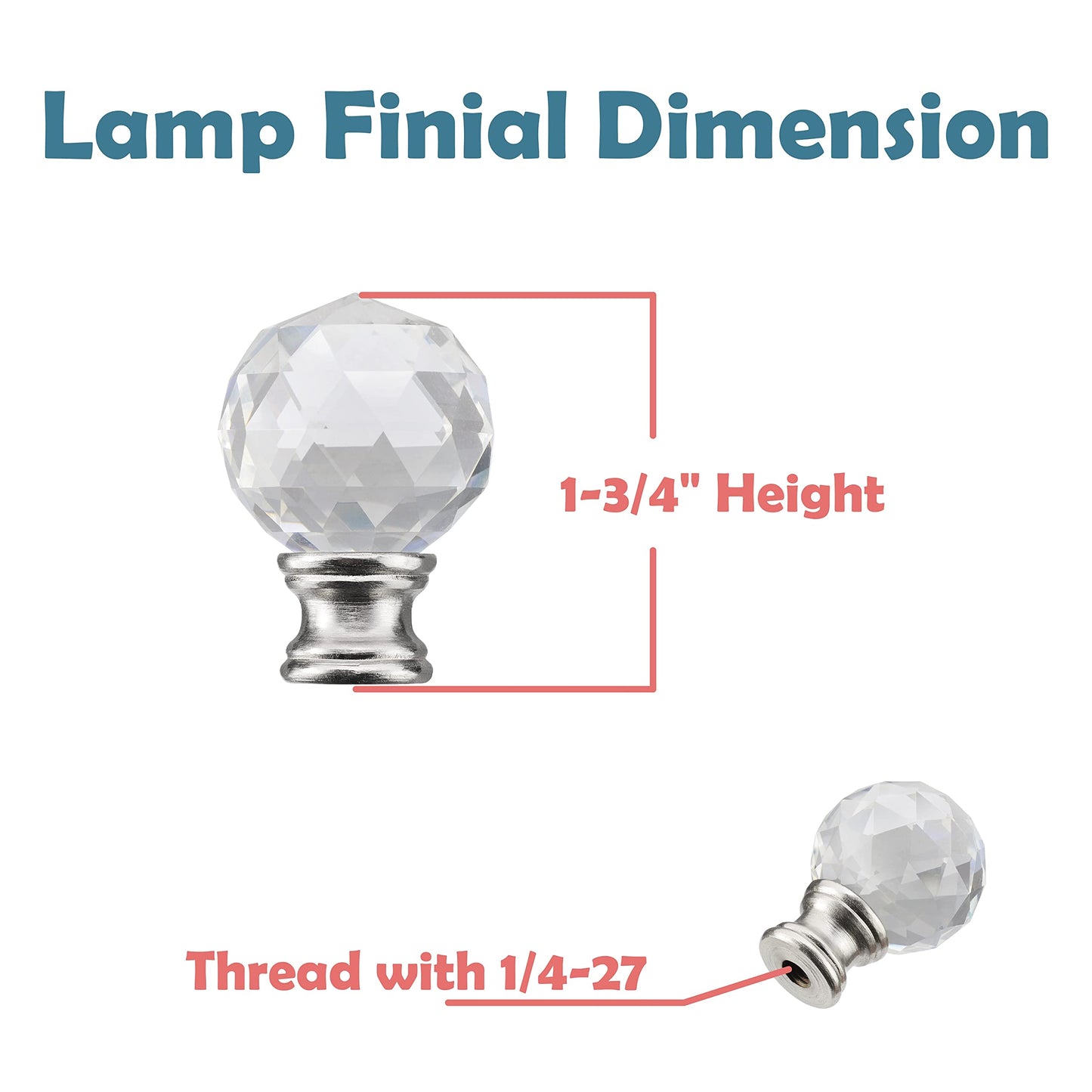 Aspen Creative 24008 Clear Faceted Crystal Lamp Finial in Brushed Nickel Finish, 1-3/4" Tall (1 Pack)