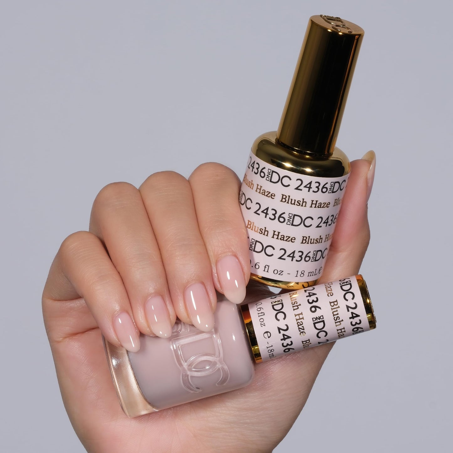 DND DC Gel Polish Set, Sheer Collection, UV/LED Gel Polish and Air Dry Nail Lacquer, Matching Chip-Free Polish Duo, 2436 Blush Haze, 0.5 Fl Oz