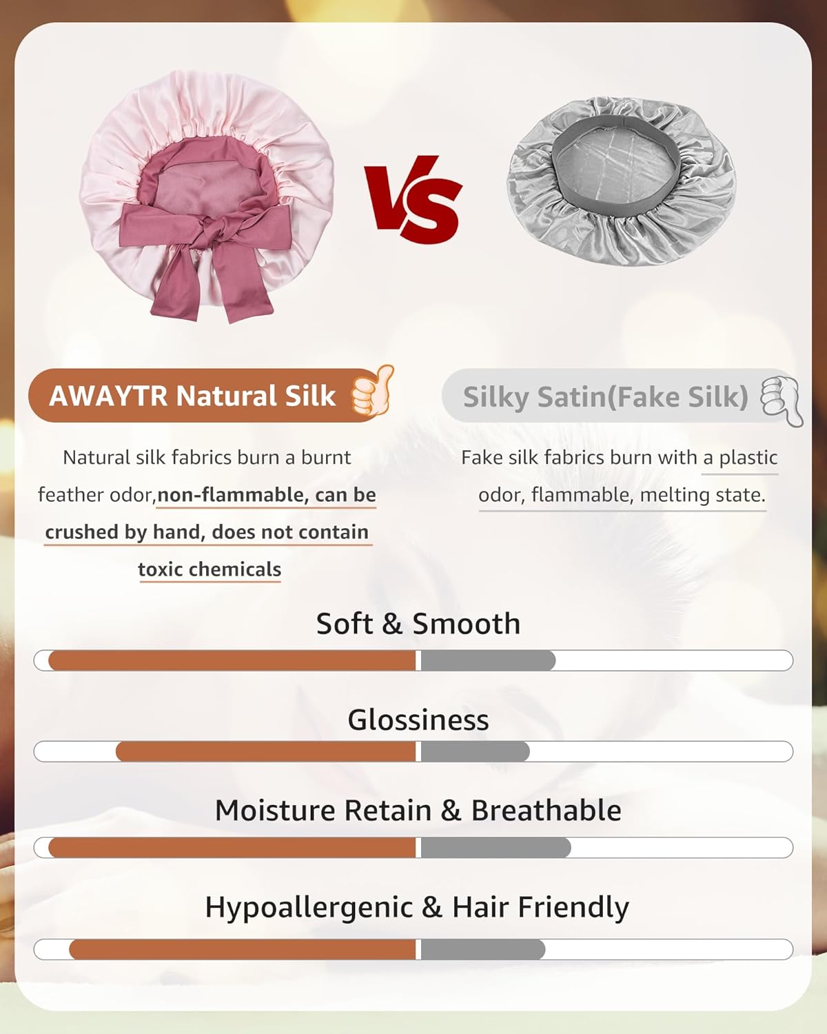Silk Bonnet for Sleeping - 100% Mulberry Silk Reversible Hair Wrap | Dust Rose/Pink, 2-Layer Design