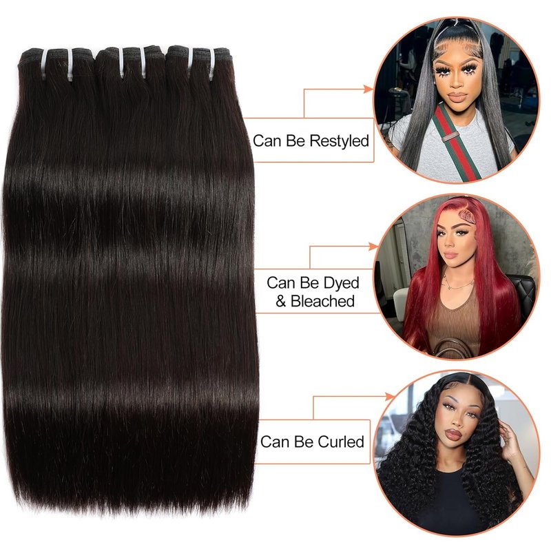 Raw Straight Human Hair Bundles - 100% Unprocessed Virgin Brazilian | Natural Black, 18 Inch, 95g