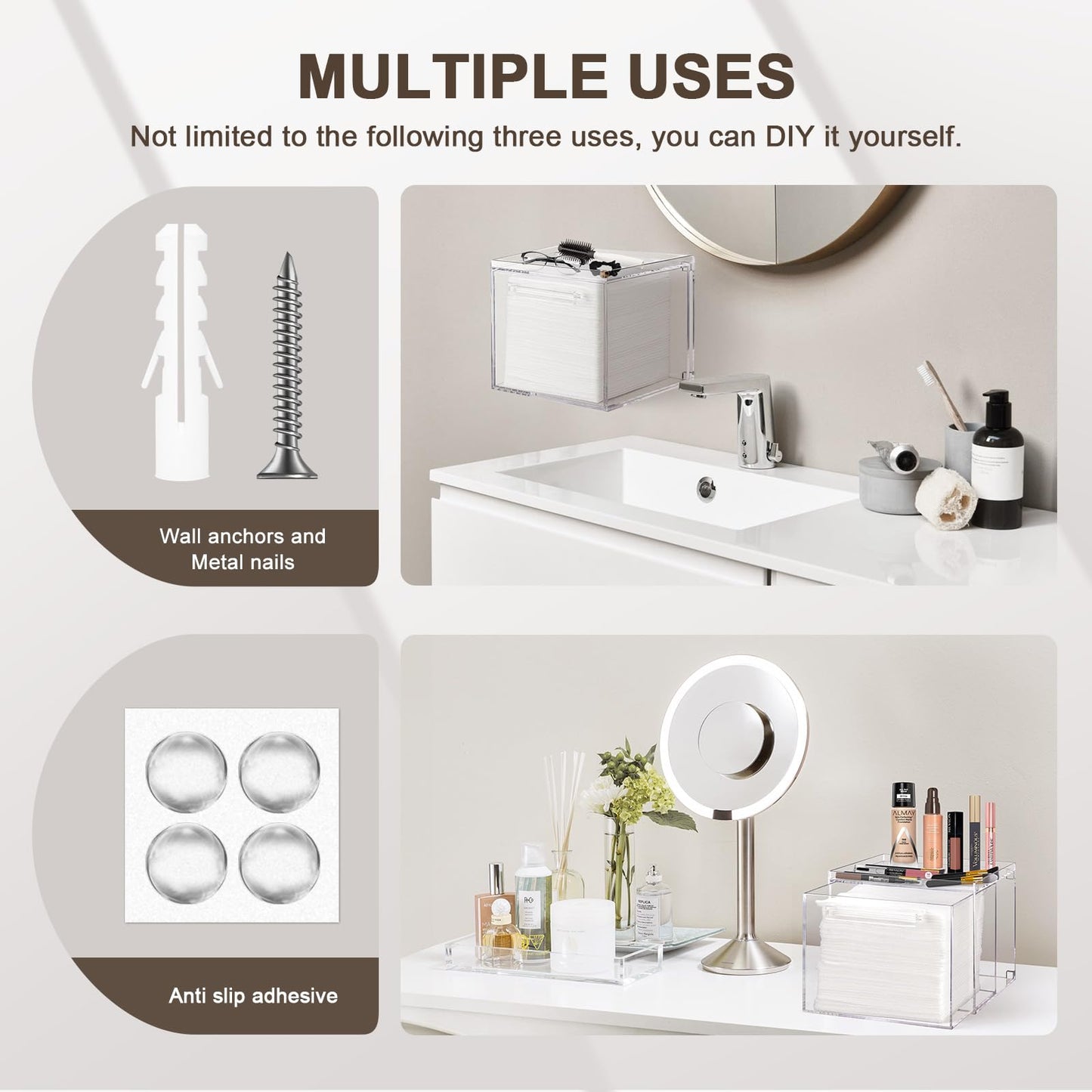 TAINESS Acrylic Disposable Face Towels Holder Compatible with Clean Skin Club Towel XL - Clear Storage Box Wall-Mounted Cosmetic & Skin Care Organizer with Drawer for Bathroom Vanity