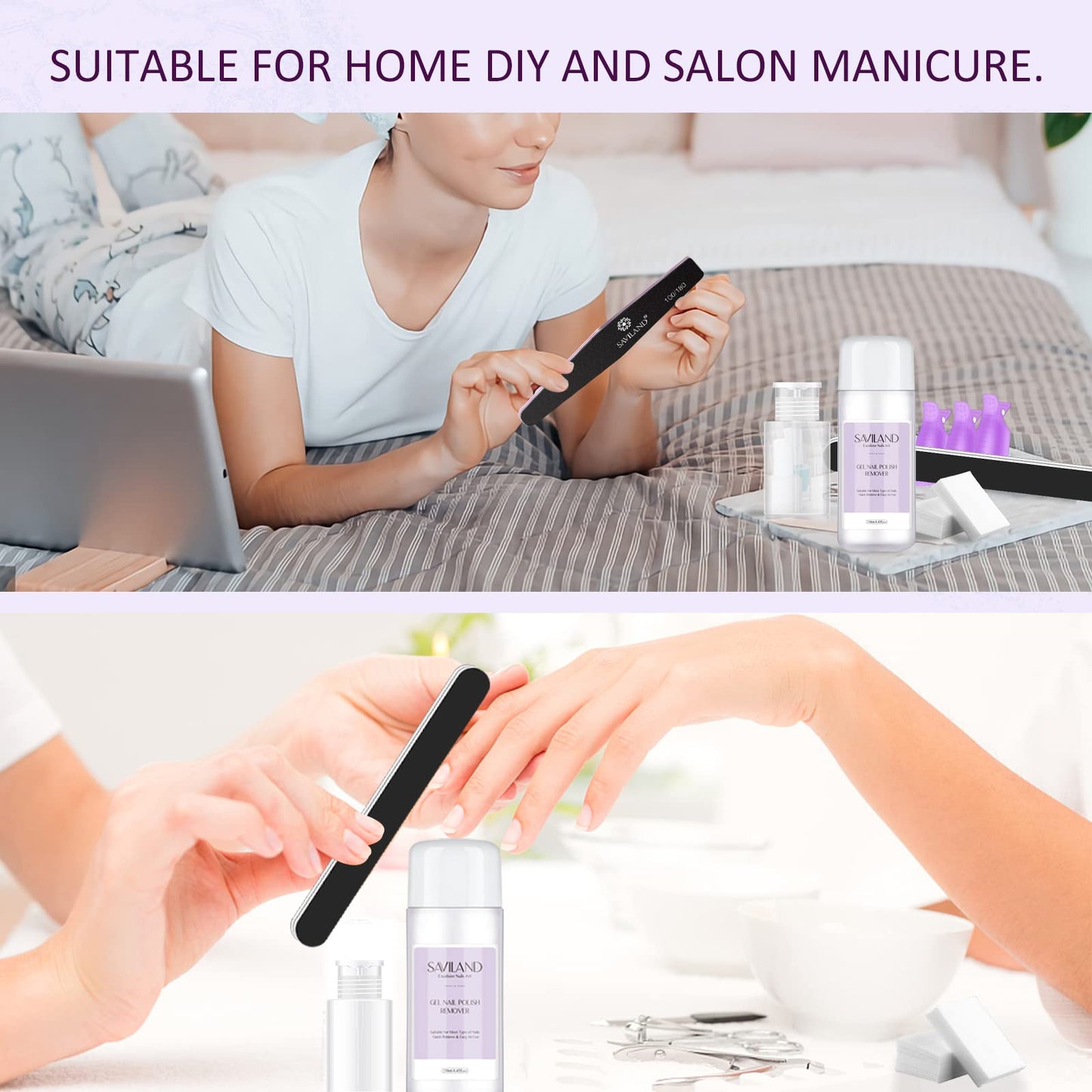 SAVILAND Gel Nail Polish Remover Kit: 250ml Nail Polish Remover with Nail Clips, Nail Tools, 500 Pcs Cotton Pad, Cuticle Pusher & Nail scraper for Gel Nails Dip Acrylic Removal Manicure Salon Home DIY