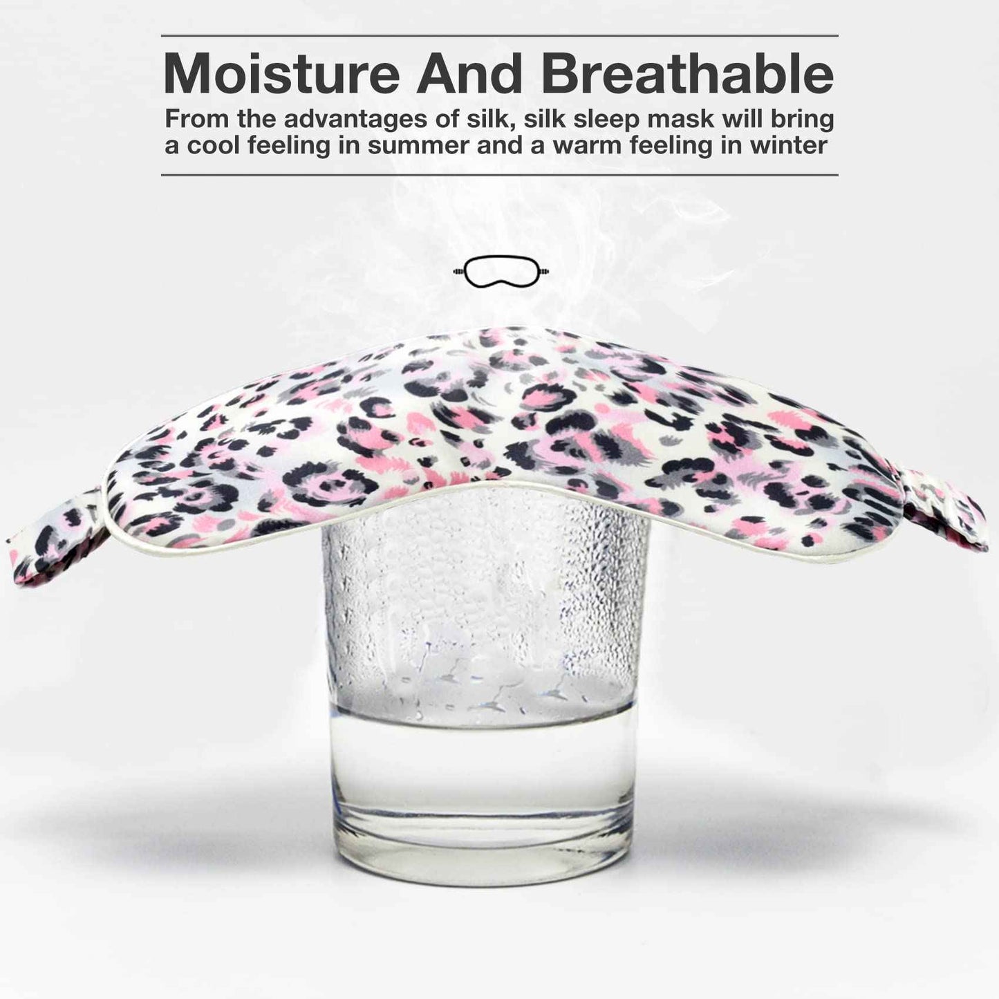 MANSPHIL Mulberry Silk Eye Sleeping Mask, Leopard Pink Print Pattern, 22 Momme 100% Silk Filled Sleep Mask for Travel, Nap - Gift Box