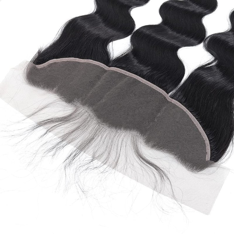 Winky Cool Body Wave Frontal Closure 13x4 Transparent Lace Frontal Brazilian Virgin Human Hair, 150% Density, 16 Inch, Black
