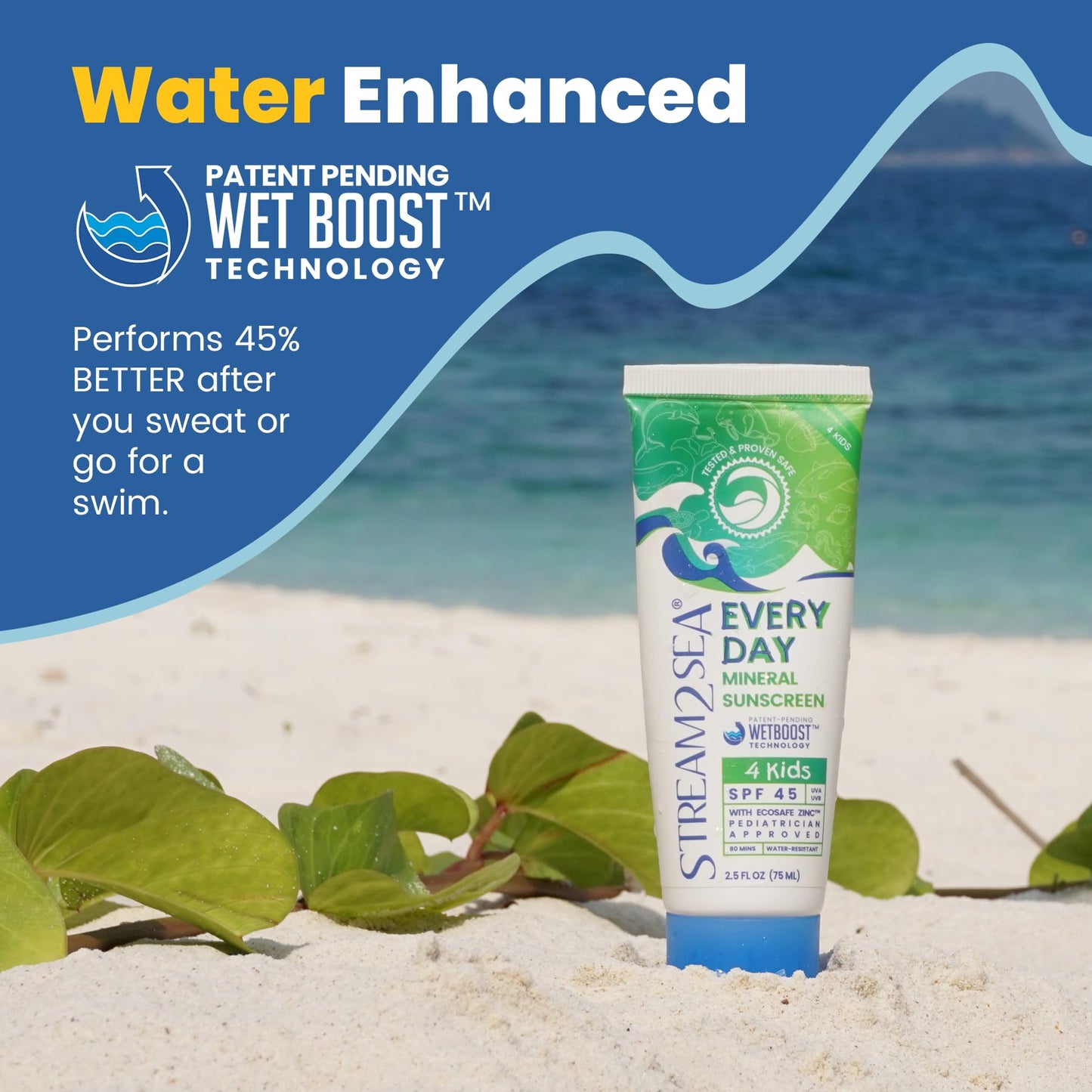 STREAM 2 SEA Every Day Kids Mineral Sunscreen SPF 45 Broad Spectrum — Gentle for Baby | Reef Safe, Biodegradable, EWG Verified | Zinc Oxide, Chamomile & Calendula | Water Resistant 80 Min 2.5 Fl Oz