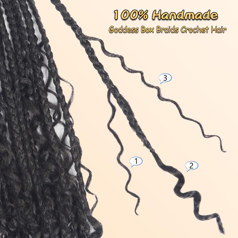 Goddess Box Braids Boho Crochet Hair - 14Inch Pre-Looped Box Braids With Curly Ends (14 Inch, Pack of 8, #1B)