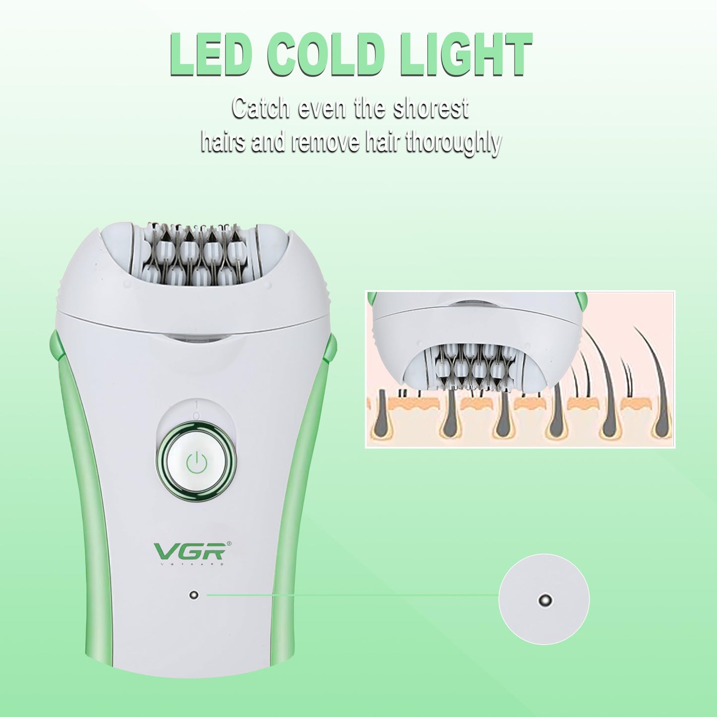 Epilators Hair Removal for Women, Glabrouse Skin Facial Hair Removal, Facial Hair Epilator with Eyebrow Trimmer for Women Face Sensitive Skin for Bikini, Face, Arm, Legs, Armpits, Green