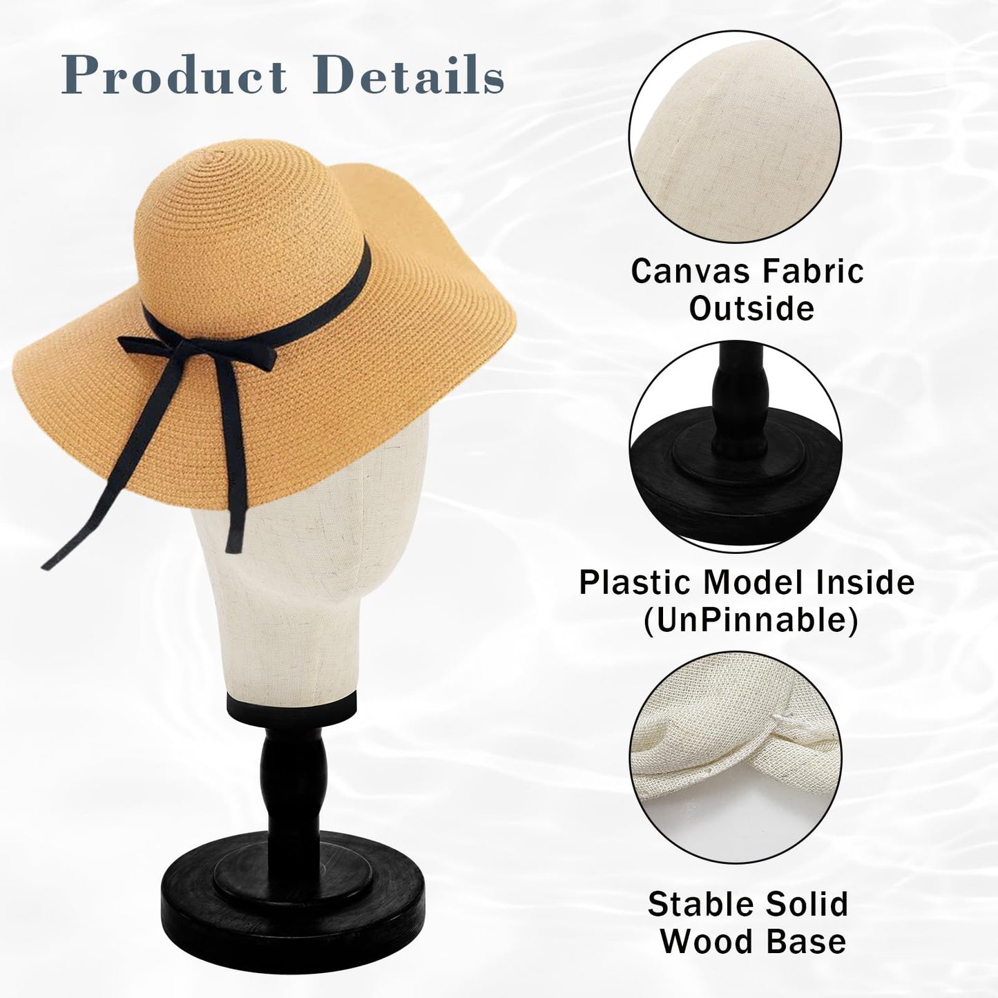 Pet Baby Wig Stand,22inch Mannequin Head with Detachable Wood Base,Canvas Head Holder for Hair Styling Jewelry Glasses Headband Display, Wig Stand for Wigs,Hats, Caps, Headdress,Black