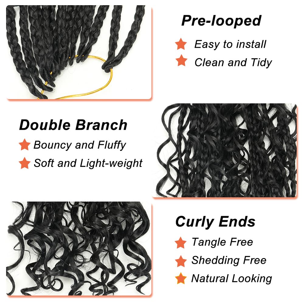 Goddess Box Braids Crochet Hair 8 Packs 3S New Goddess Box Braids Crochet Hair for Black Women Ombre Color Pre-Looped Synthetic Braiding Hair Extension for Black Women（24",8packs,1B）